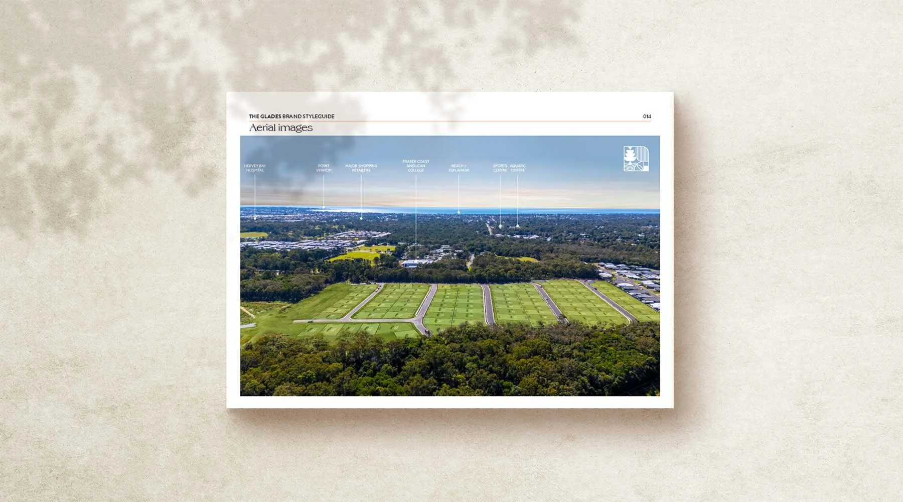 The Glades Hervey Bay land development branding; Aerial masterplan