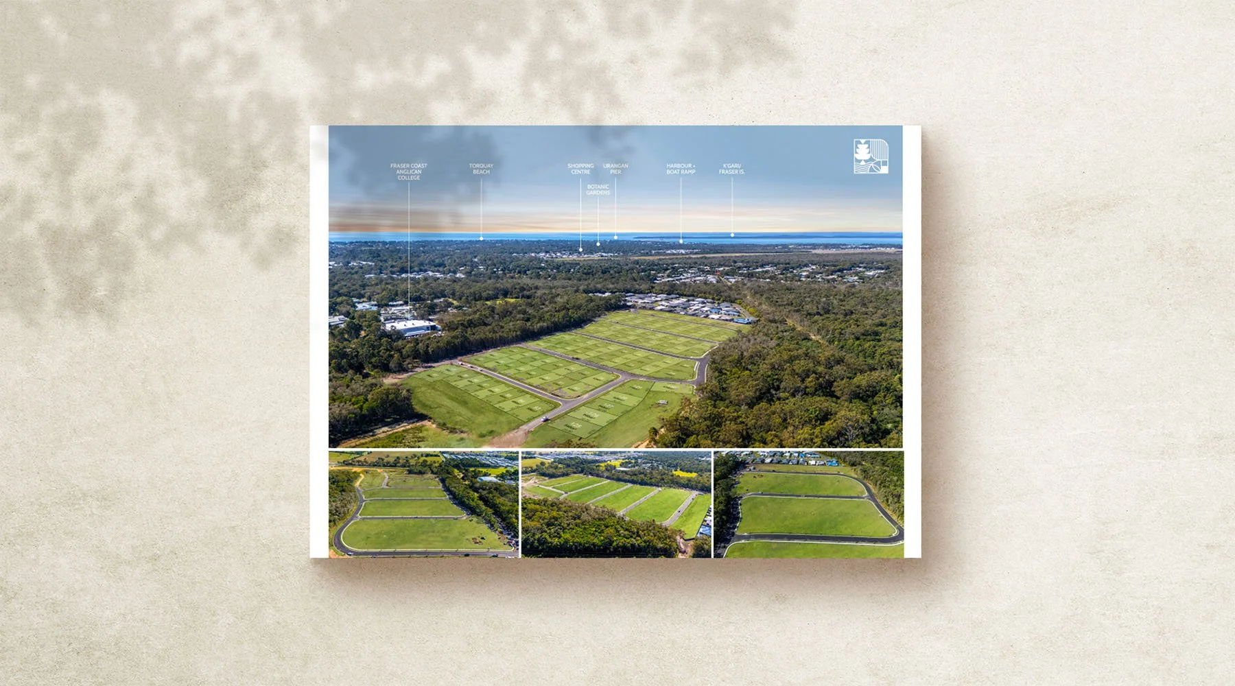 The Glades Hervey Bay land development branding; Aerial masterplan