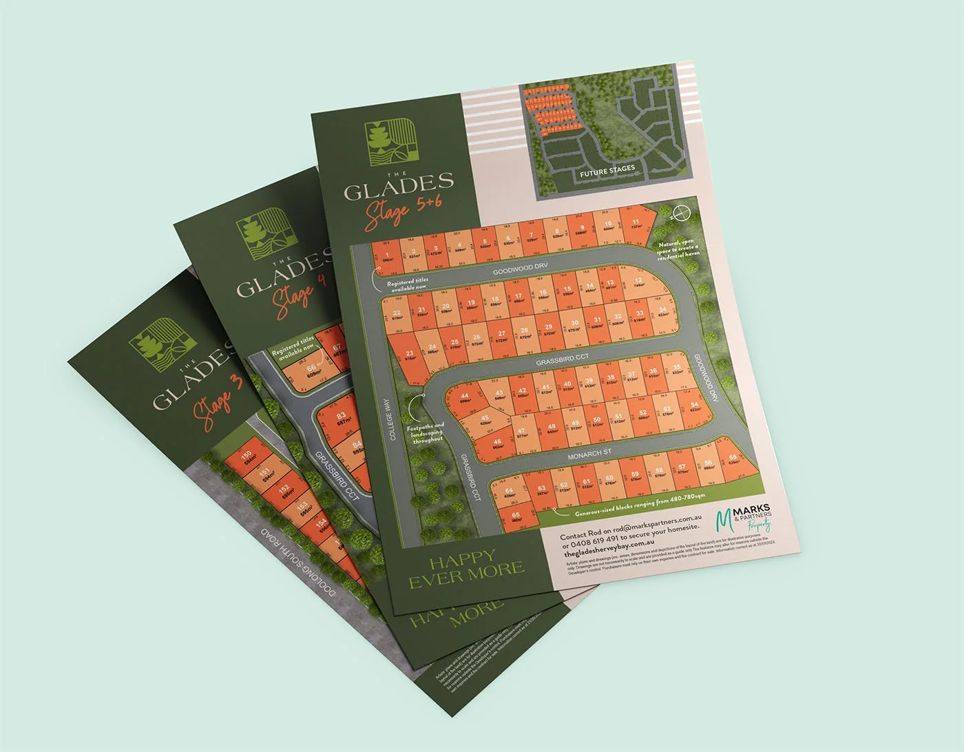 Stage plan designs for The Glades land releases, staged release marketing collateral Hervey Bay