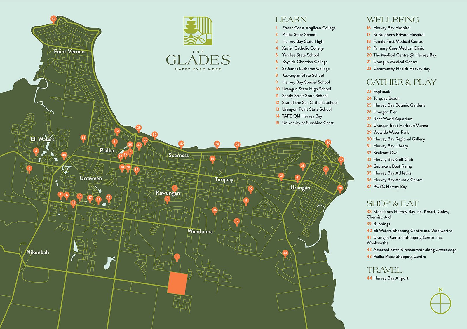 Illustrated location map for The Glades estate, land development marketing collateral Hervey Bay