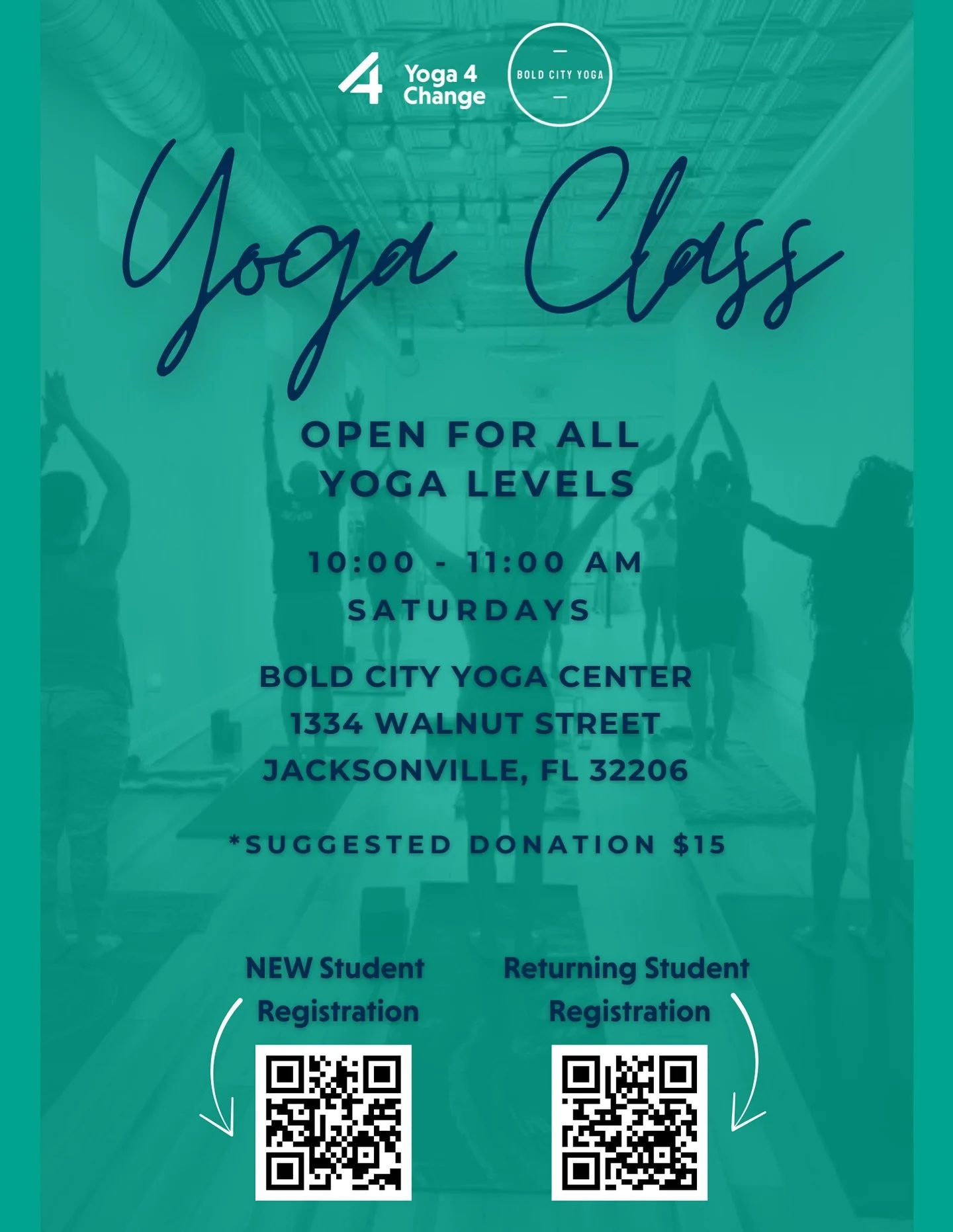 Join us for class tomorrow at 10am! Sign up through the QR code and see you there π€ #saturdayyoga #y4c @y4c_jax @y4c_official