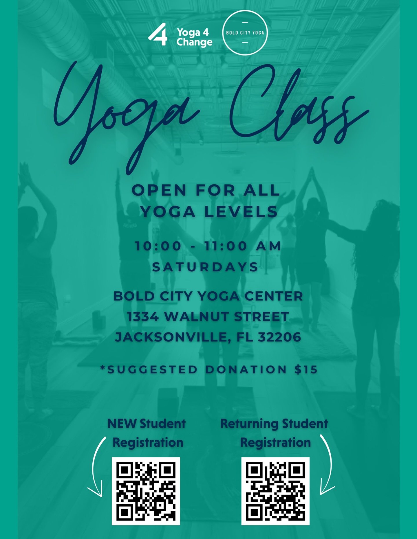 Join us for class tomorrow at 10am! Sign up through the QR code and see you there 🤗 #saturdayyoga #y4c @y4c_jax @y4c_official