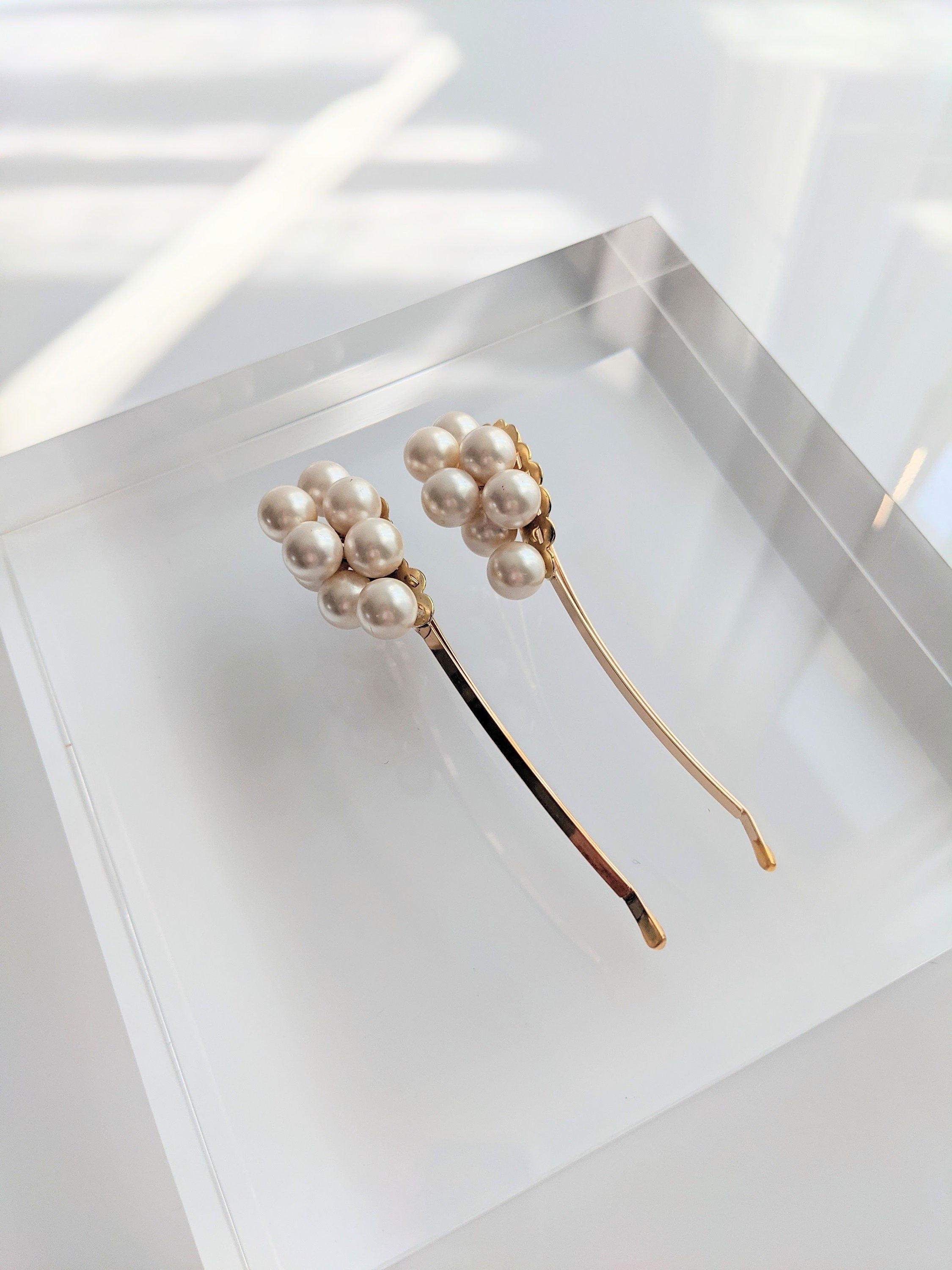Pearl Cluster Hair Pins on Gold