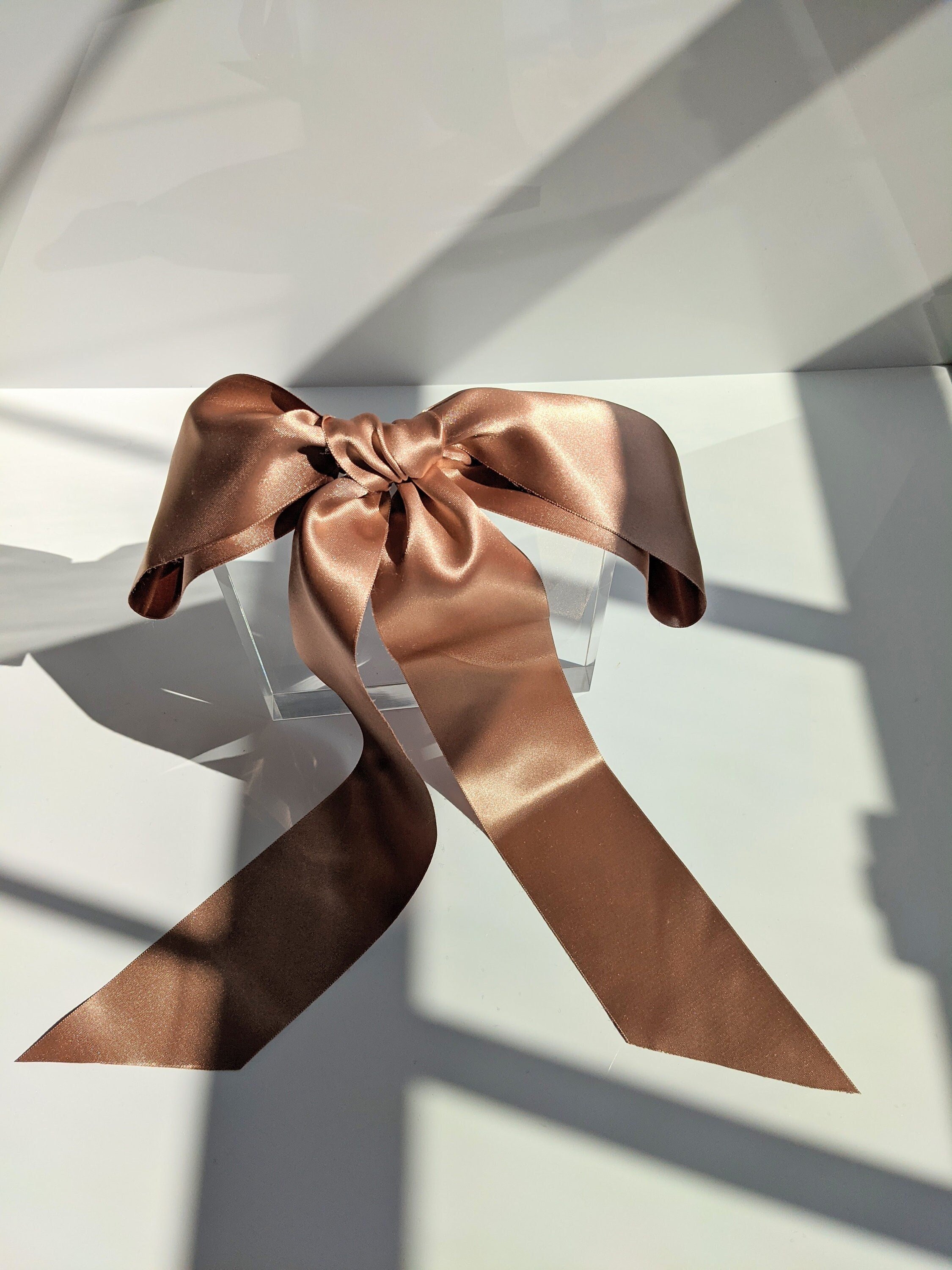 Satin Bow Barrette in Tan