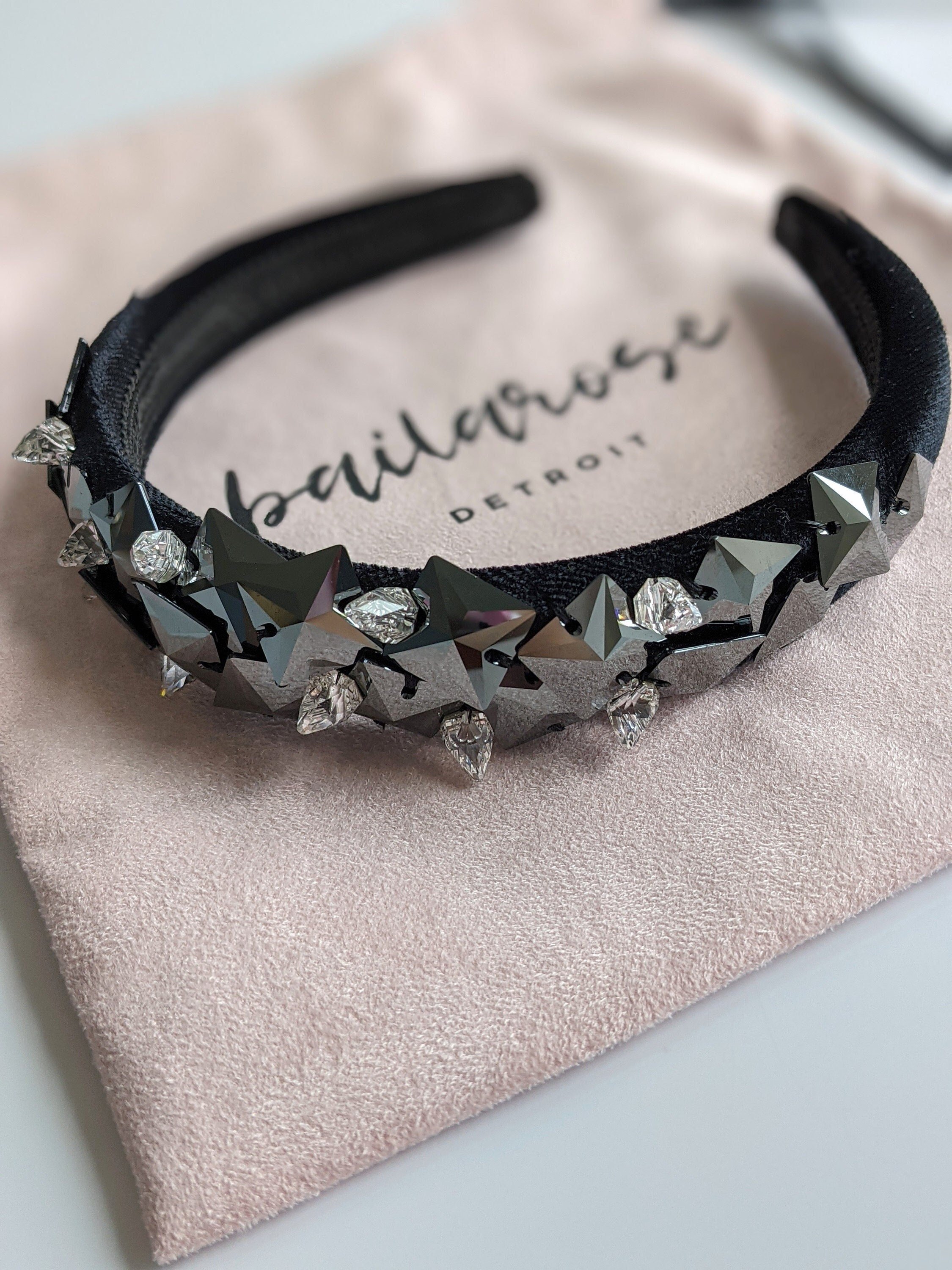 Black Swarovski Crystal Headband