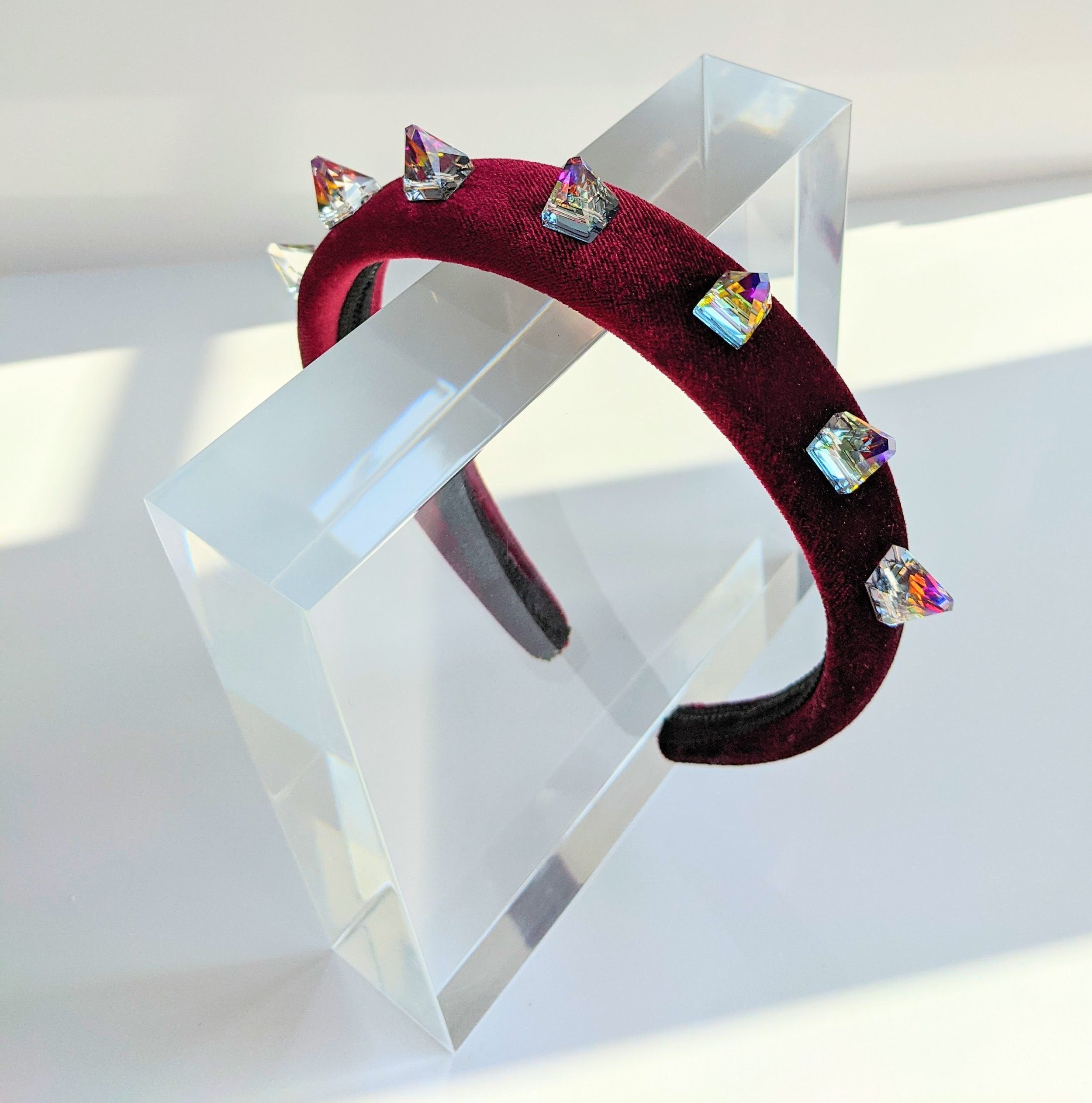 Cranberry Velvet Crystal Spike Headband