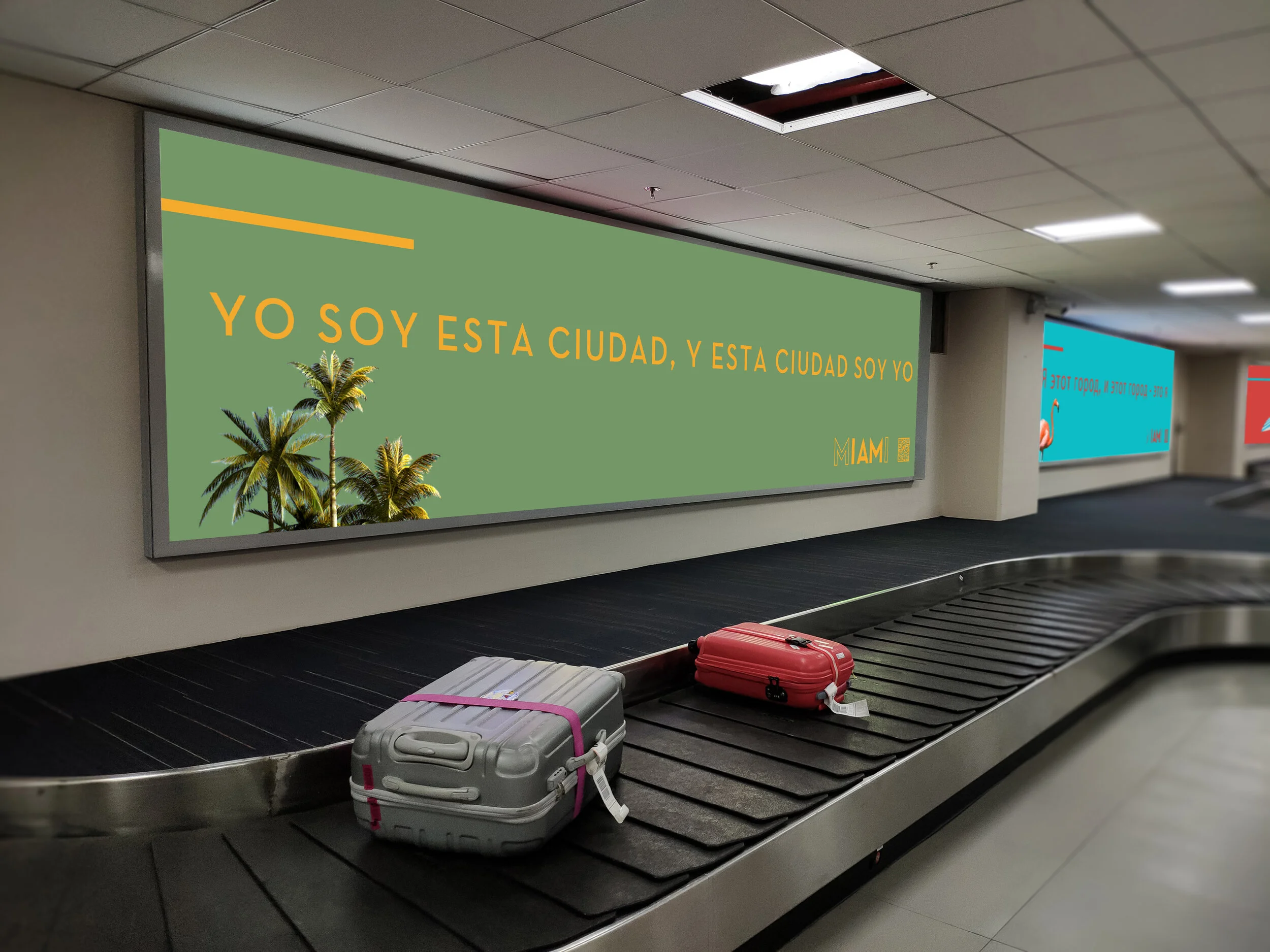 OOH: Airport arrival + departure areas, embracing variety of languages with tagline "I am this city, and this city is me"