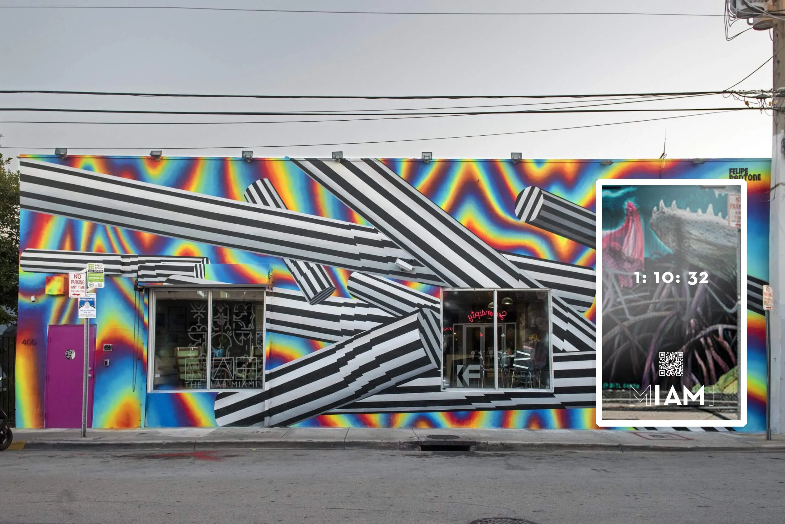 OOH: Mirrored billboard in Wynwood with tagline, countdown to launch, + QR code to landing page