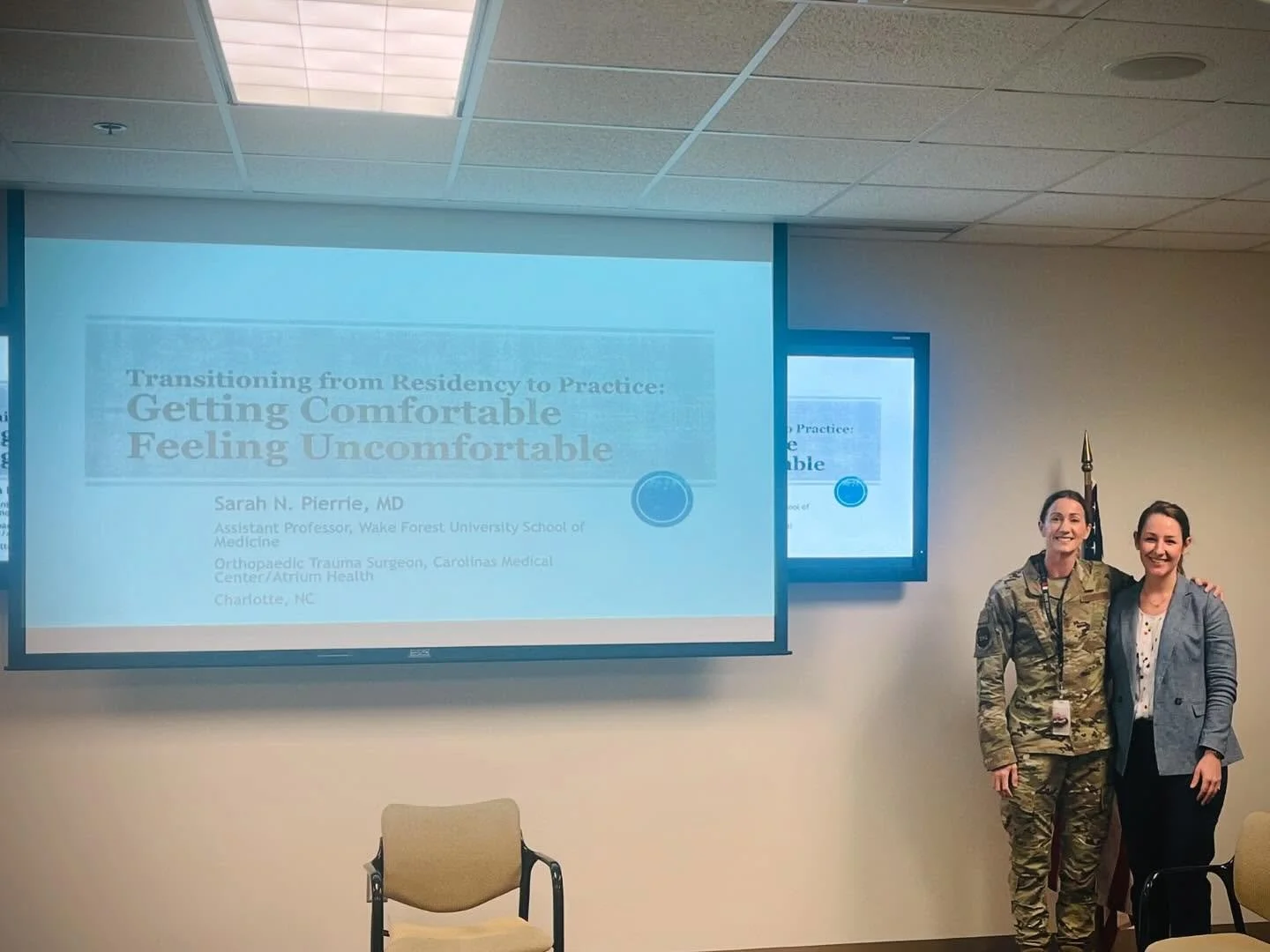 Get Uncomfortable Feeling Uncomfortable: The Chiefs were honored to invite back Sarah Pierrie, MD, Orthopaedic Traumatologist at Carolinas Medical Center in Charlotte, NC as a Visiting Professor. Dr. Pierrie started off her career at BAMC as a genera