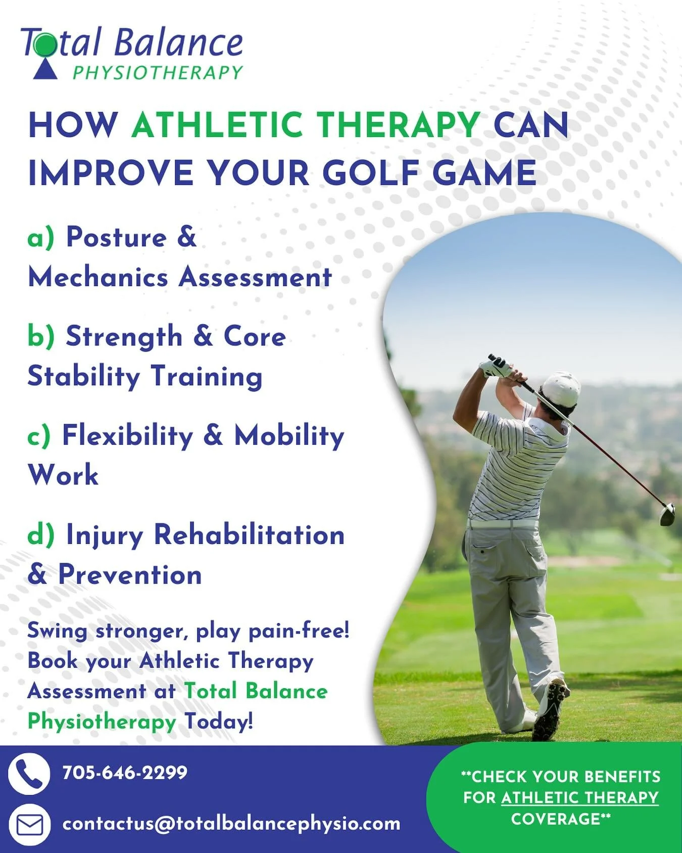 Nothing beats September golf!  Are your muscles feeling this extra long season?  Looking to step up your game as the last few weeks of the season approach?  Athletic Therapy can help!  Call or email for more information. 🏌️⛳️🍂🍁☀️ #physiotherapy #g