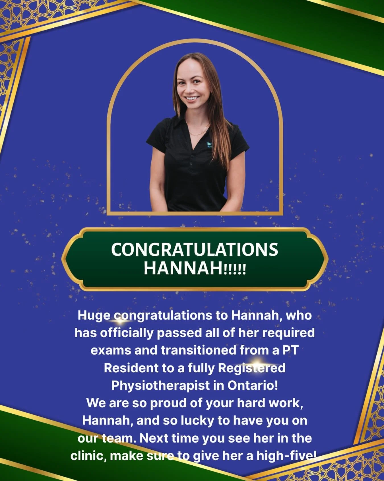 We couldn&rsquo;t be more proud of Hannah!!!! She has officially completed all of the requirements to be a fully registered physiotherapist with the College of Physiotherapists of Ontario.  No more PT residents here!!! Want to book in to see Hannah o
