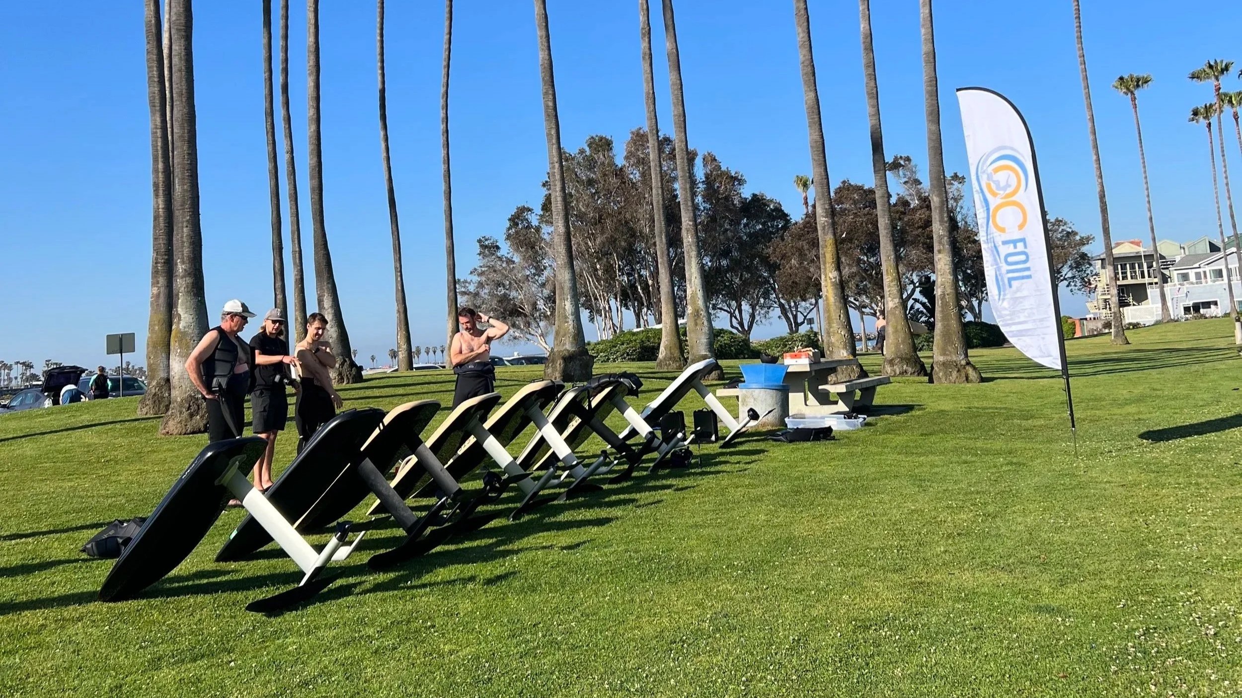 Group of Fliteboard riders during an OC Foil eFoil session in Mission Bay, San Diego