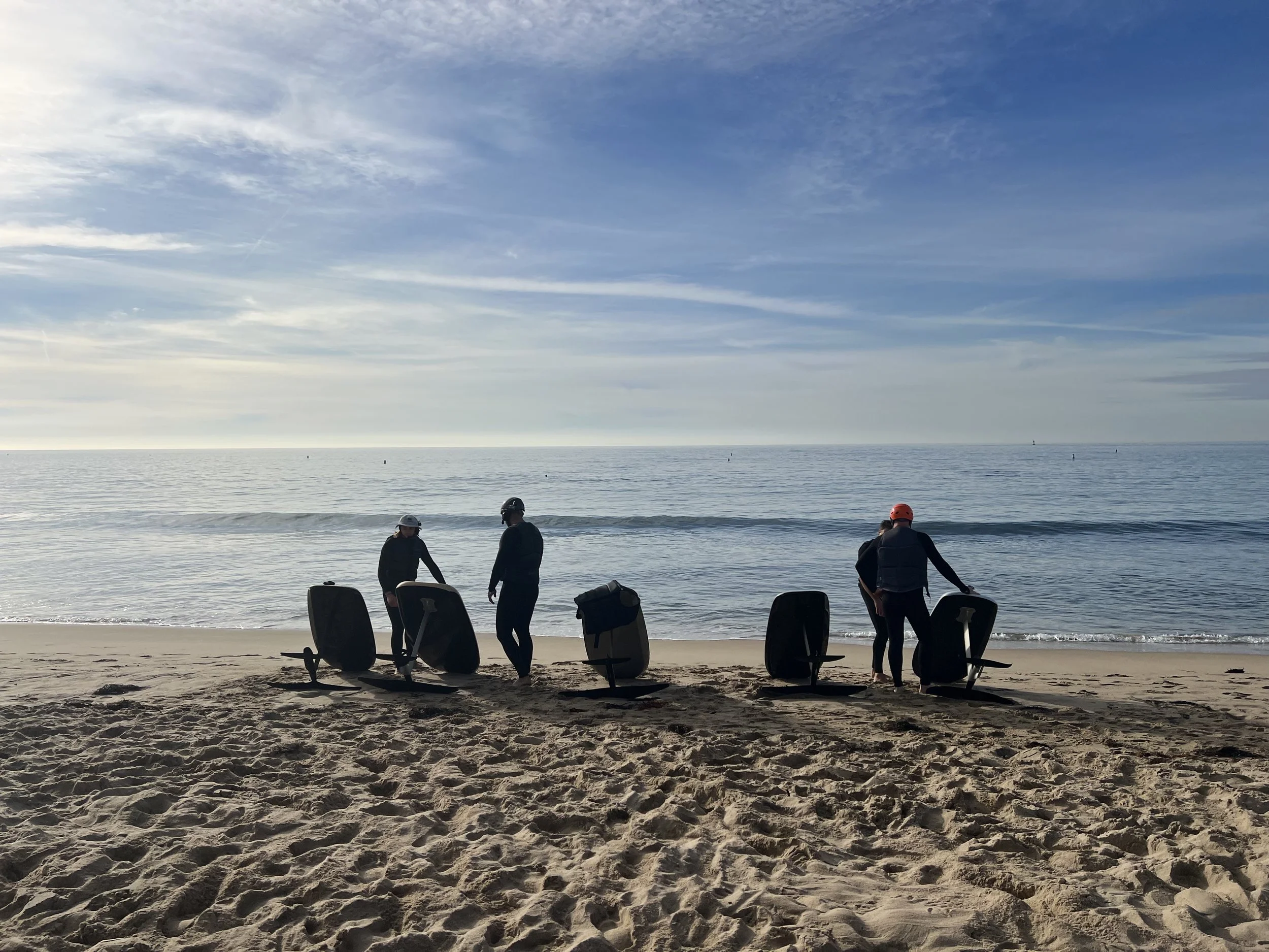 Group of Fliteboard riders during an OC Foil eFoil session in Newport Beach