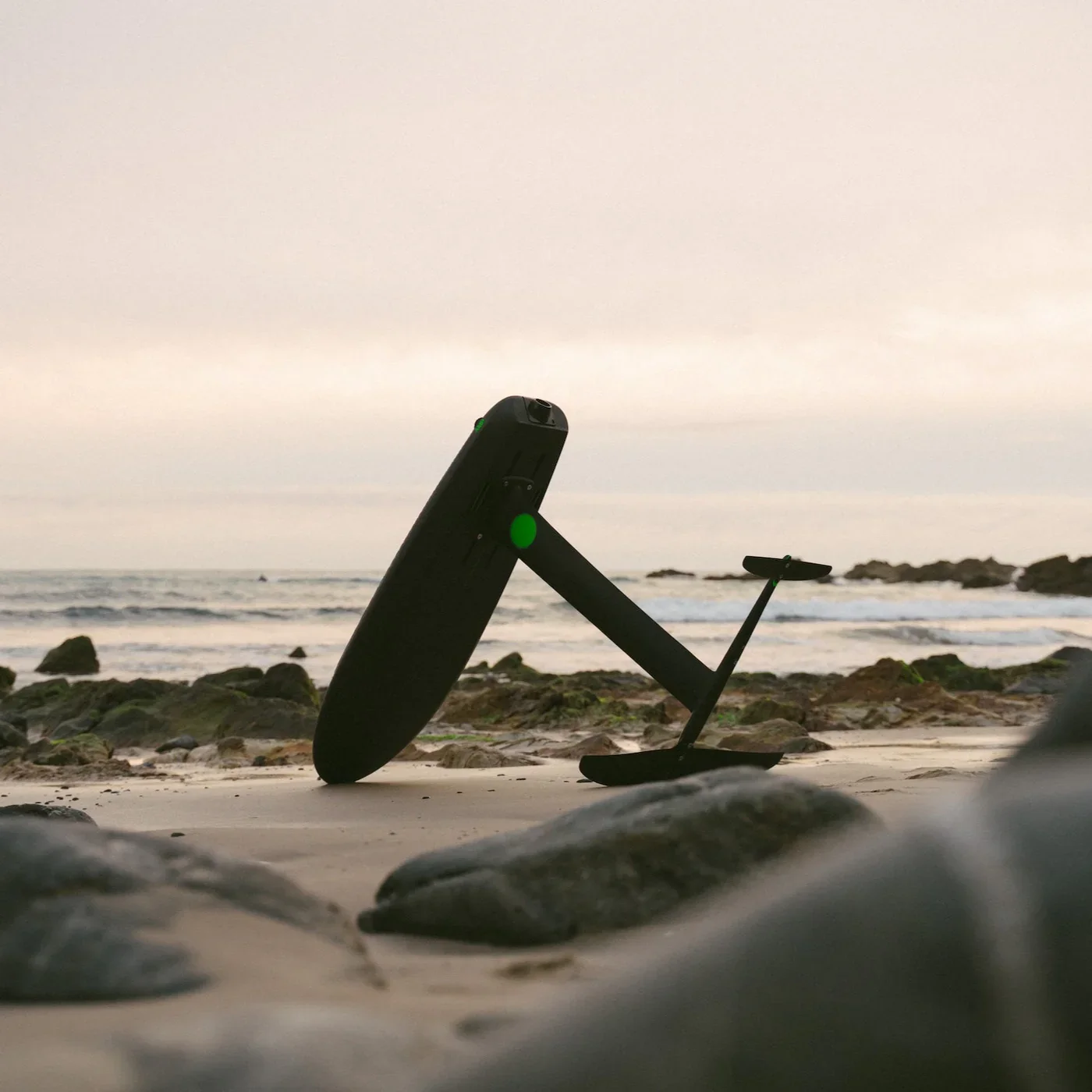 FLITELab AMP electric foil board on a Southern California beach