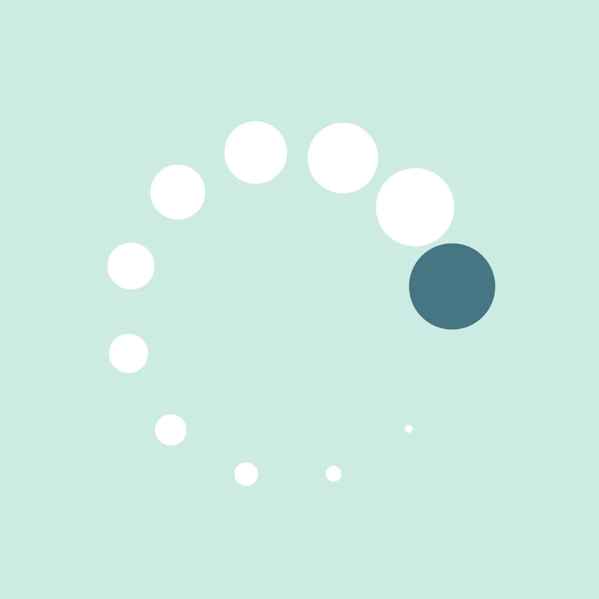 Loading circle with animated dots on a light turquoise background.