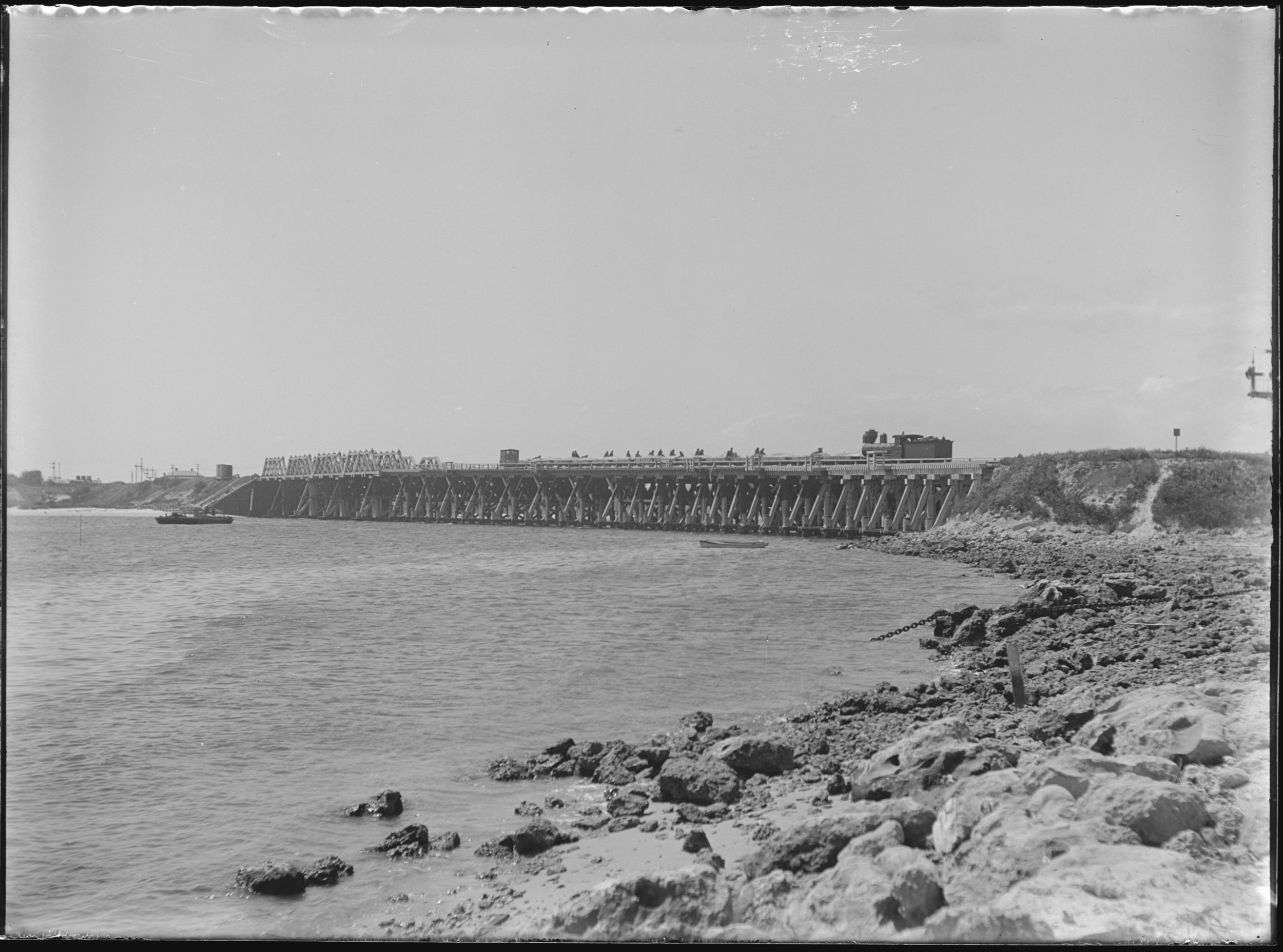 A small goods train crosses the Fremantle Railway Bridge, ca.1905