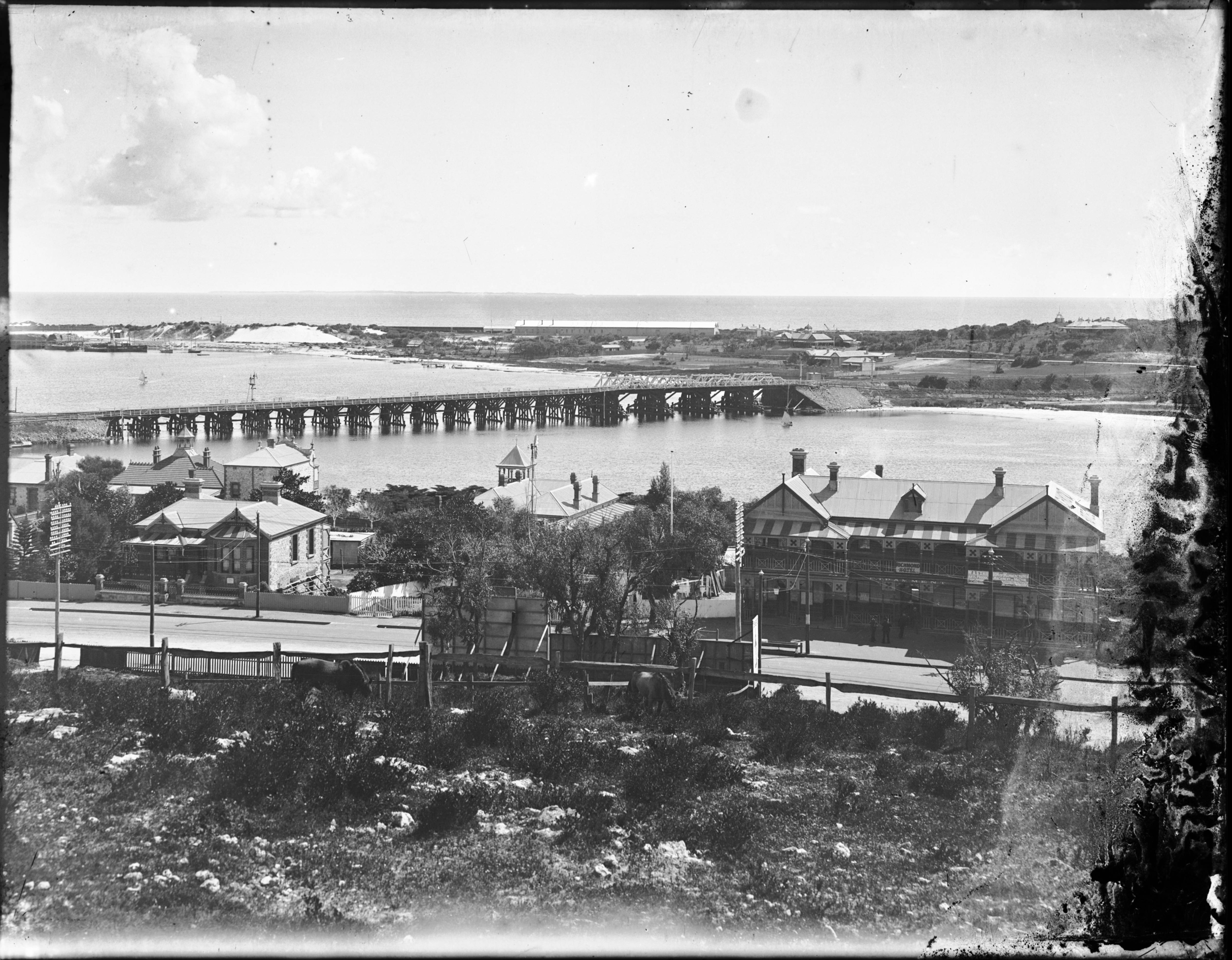1907 Fremantle Railway Bridge and houses on Riverside Road, Fremantle Rome Photo, Perth.