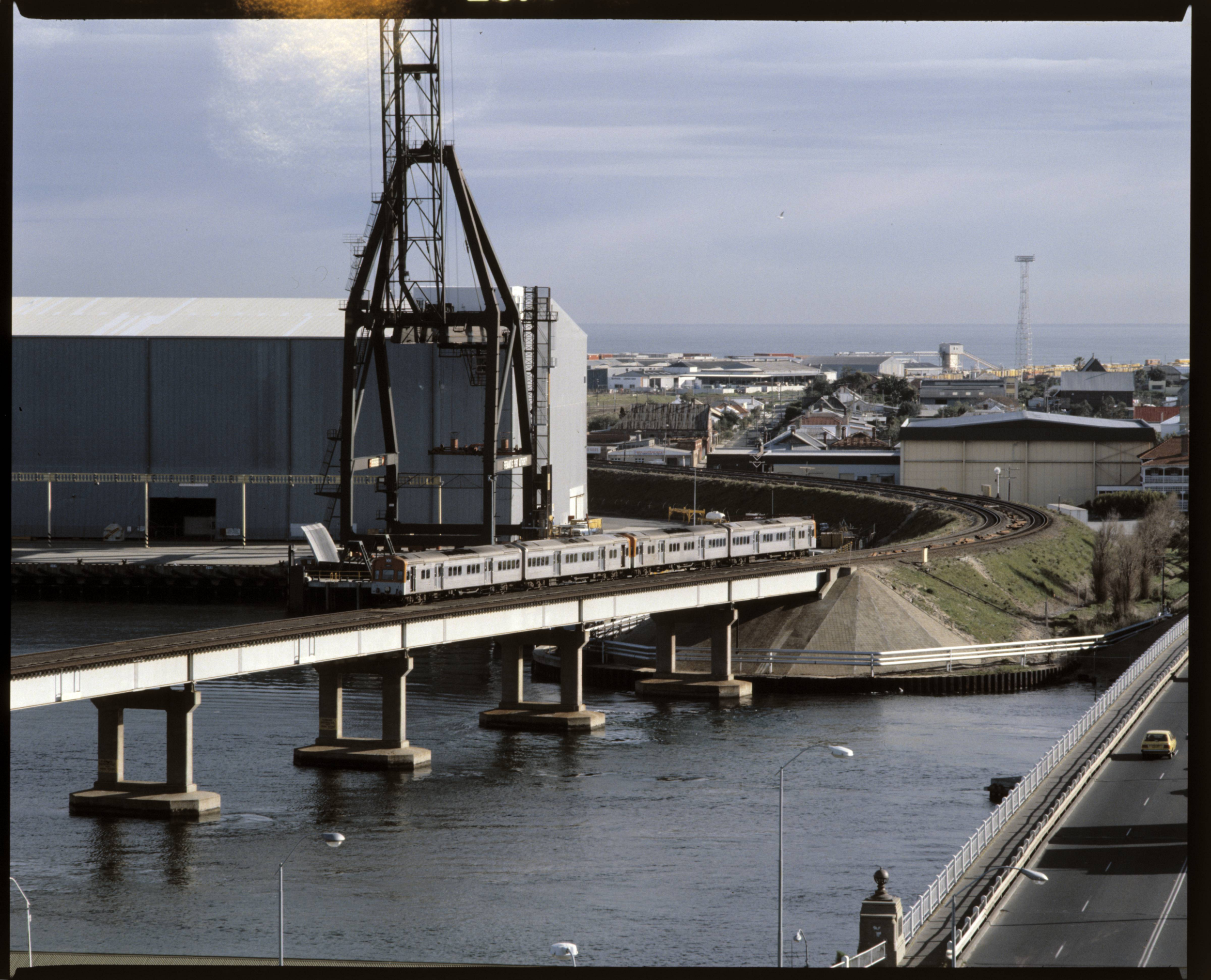 370896PD: View across Queen Victoria Street down Stirling Bridge, Fremantle, Western Australia, ca. 2000.