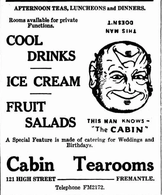 Ad for Cabin Tea rooms,  1935 