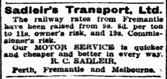 Sadleir's transport 1922