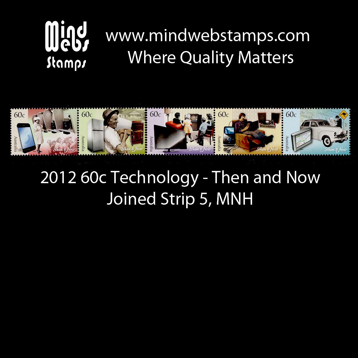 Australian Decimal Stamps, 2012, Technology Then & Now, Strip of 3 Plus 2,, MNH