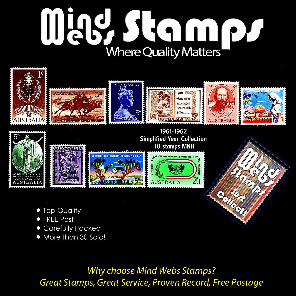 Australian Pre-Decimal Stamps 1961-1962, MNH Simplified Year Collection, 10 Stamps