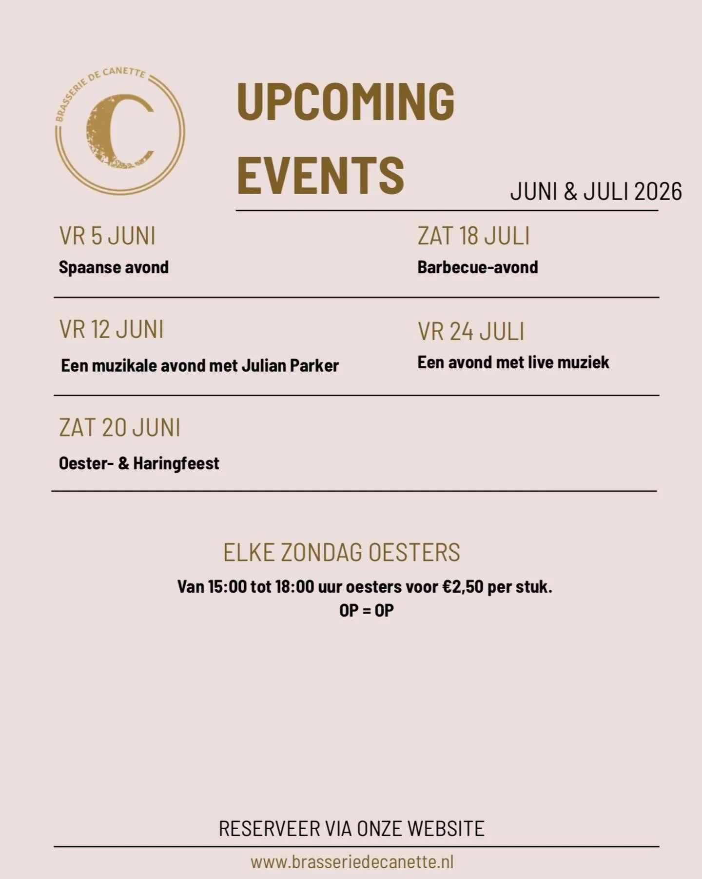 Check out what&rsquo;s coming up 🍽️✨
Our event calendar for the next two months. Don&rsquo;t miss out!