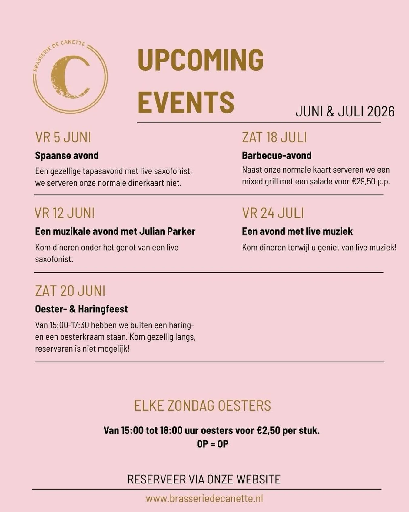Check out what&rsquo;s coming up 🍽️✨
Our event calendar for the next two months. Don&rsquo;t miss out!
