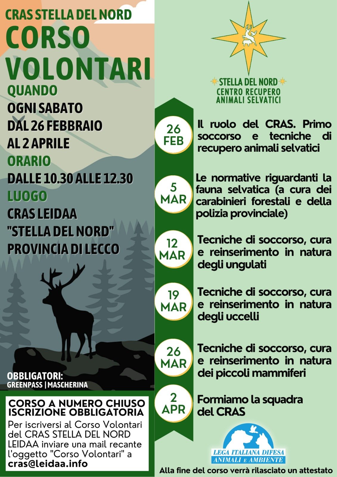 Corso per i volontari del Cras dal 2 aprile al 14 maggio!