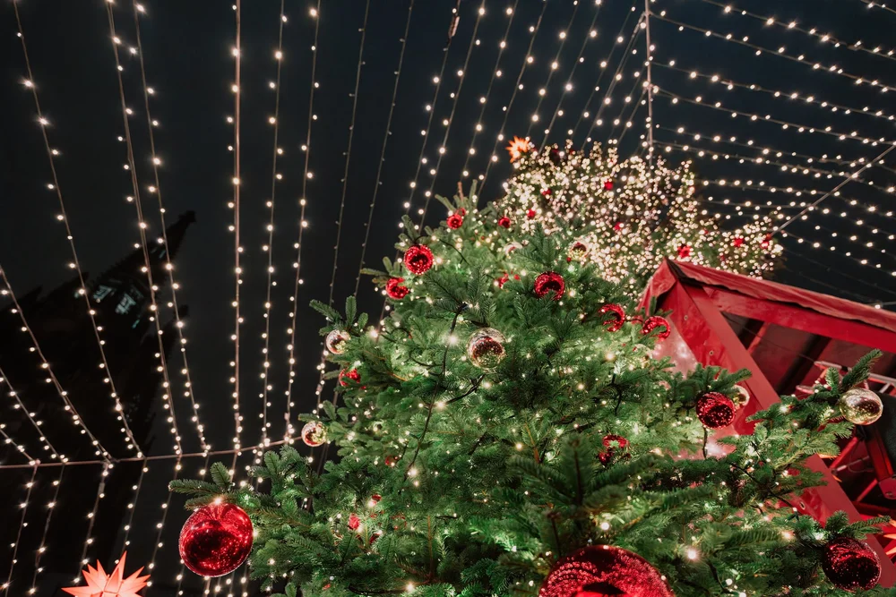 Christmas tree with fairy lights for The Christmas Beach Fest at XANA, Bang Tao Beach