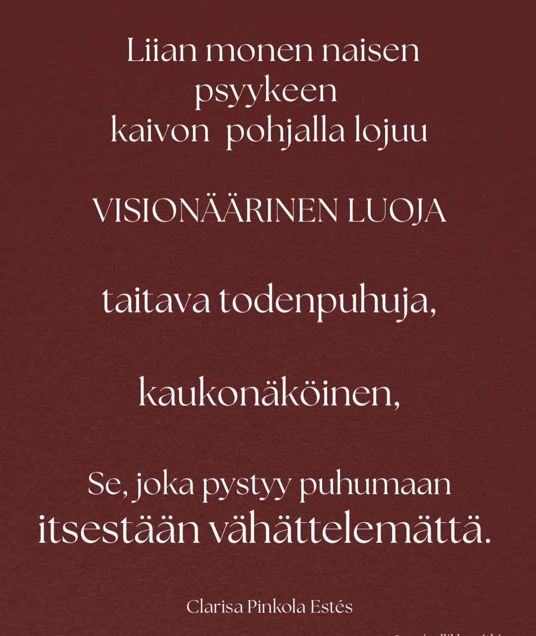Musta, s&auml;hisev&auml;, likainen kissa. Selk&auml; kyyryss&auml; se s&auml;hisee hyisen kaivon pohjalla, jossa liejuinen vesi seisoo.

T&auml;m&auml;n min&auml; n&auml;in, kun uskalsin ensimm&auml;ist&auml; kertaa siirty&auml; p&auml;&auml;st&auml