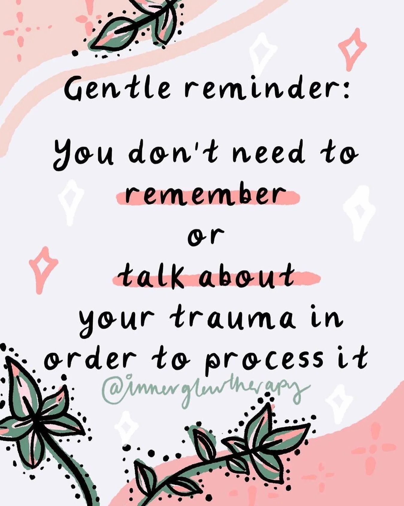 Gentle reminder:

You don&rsquo;t need to remember your trauma OR talk about it in detail in order to to process it. 

Part of PTSD/ trauma is that we sometimes struggle to remember details of the event. This is because during a trauma, we are placed