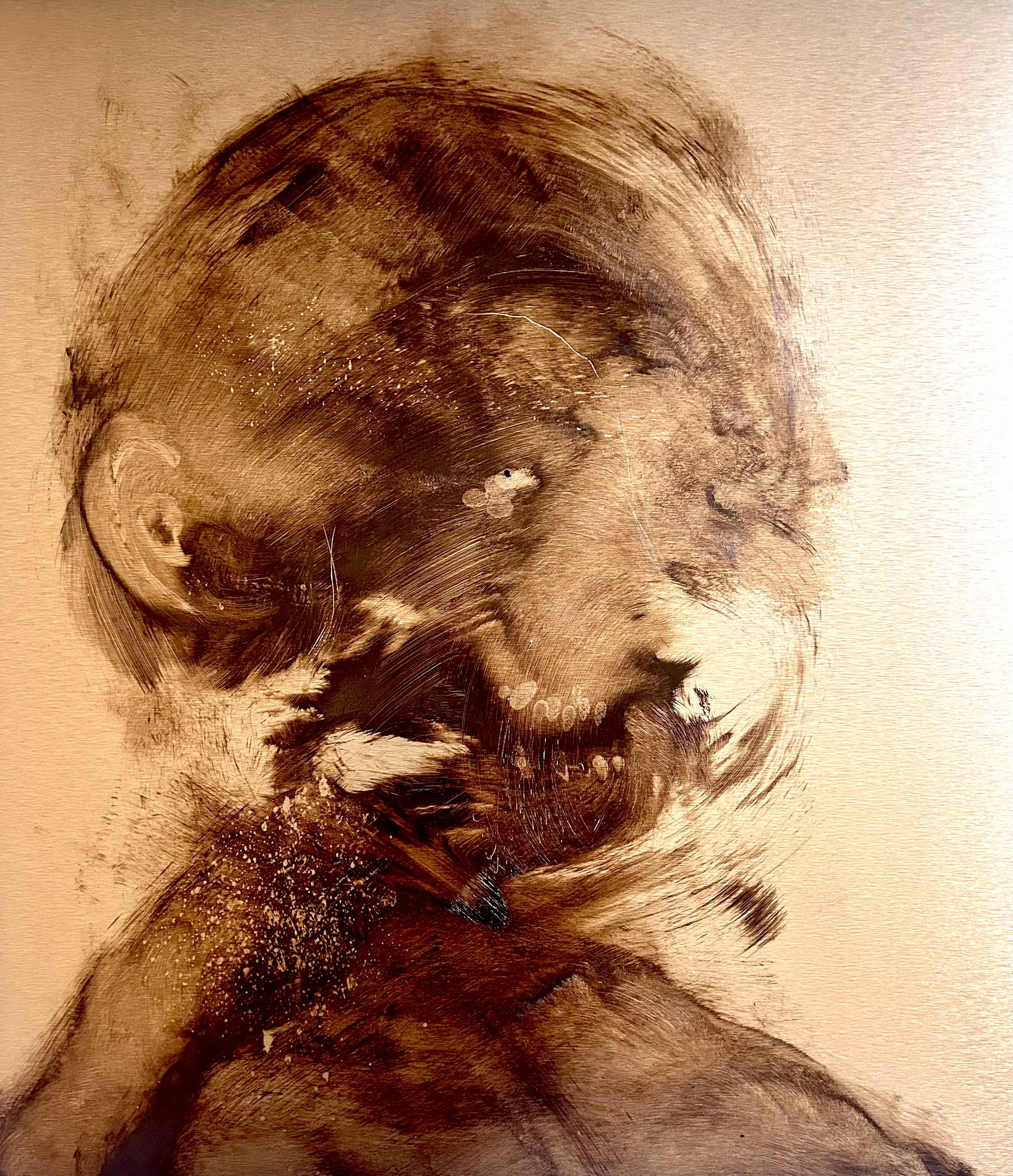 FIGURE IN A WHEAT FIELD 3 - Acrylic on aluminium, 70 x 60 cm