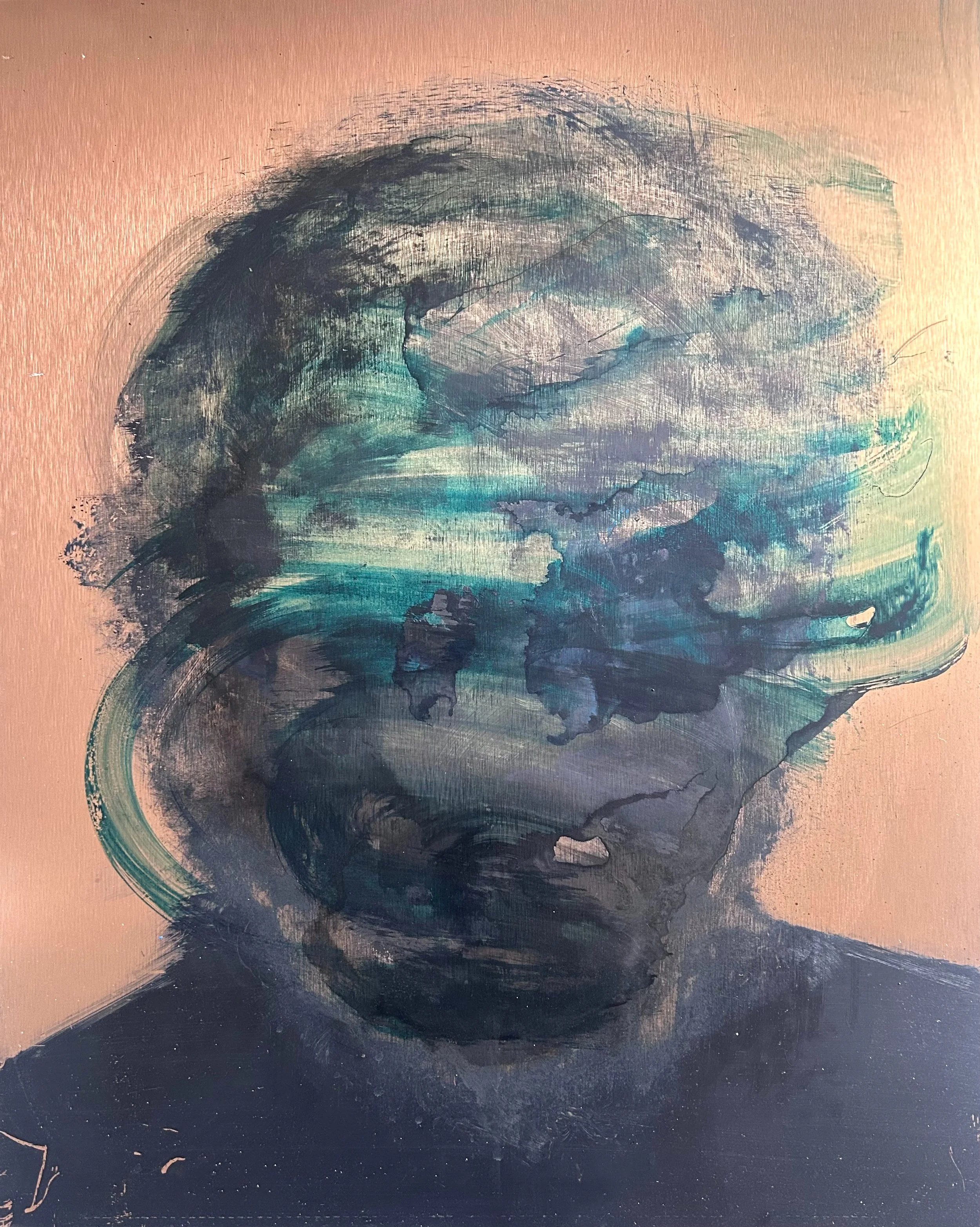 MAN WITH WINDBLOWN HAIR - Acrylic on aluminium, 60 x 75 cm
