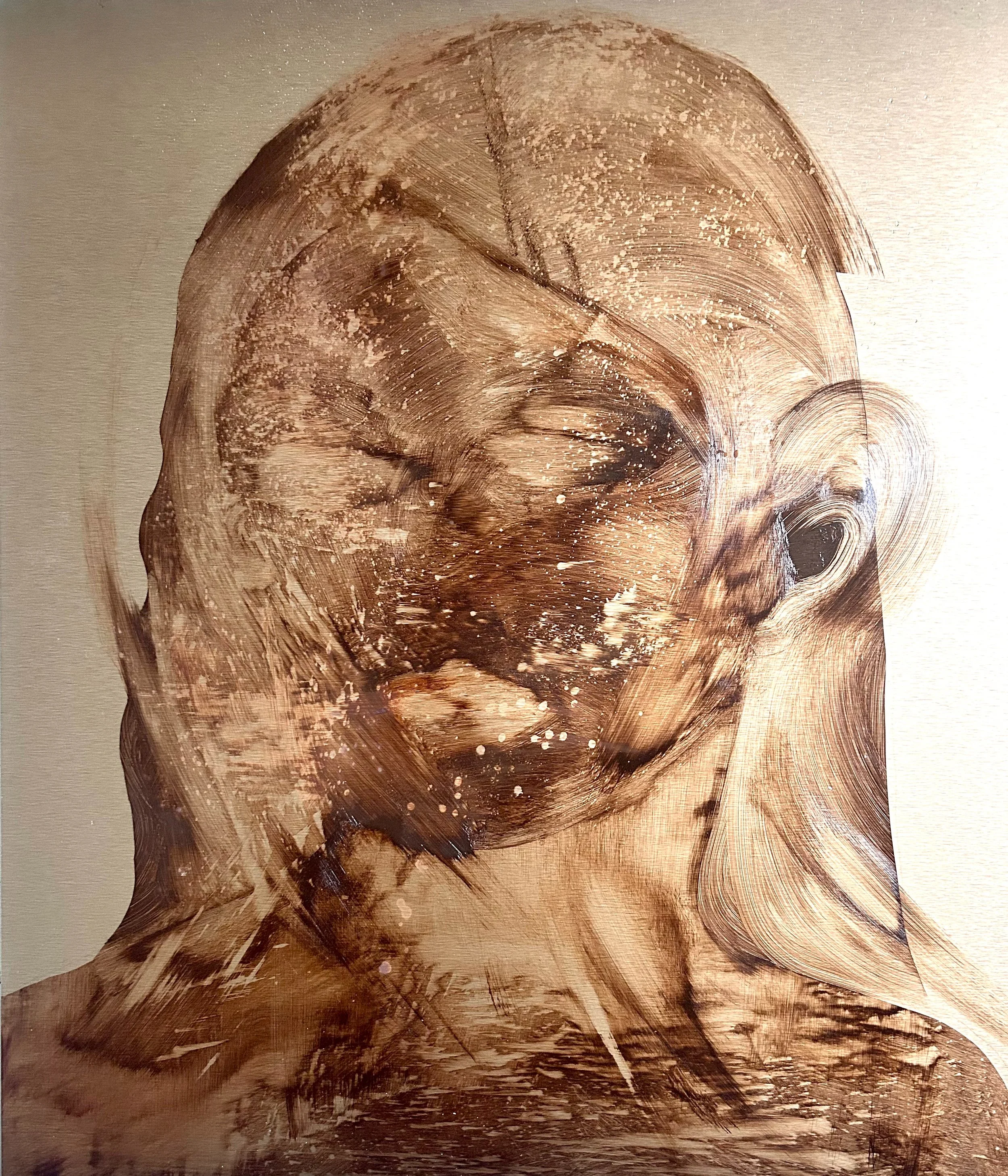 FIGURE IN A WHEAT FIELD 1 - Acrylic on aluminium, 70 x 60 cm