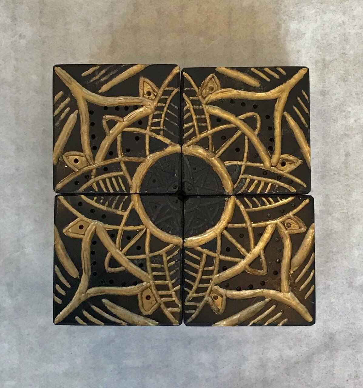 Mandala on Shungite cubves, Mix media. Size 10cm (W) 10cm (H0 5cm (D). Price 450,- Euros.jpg