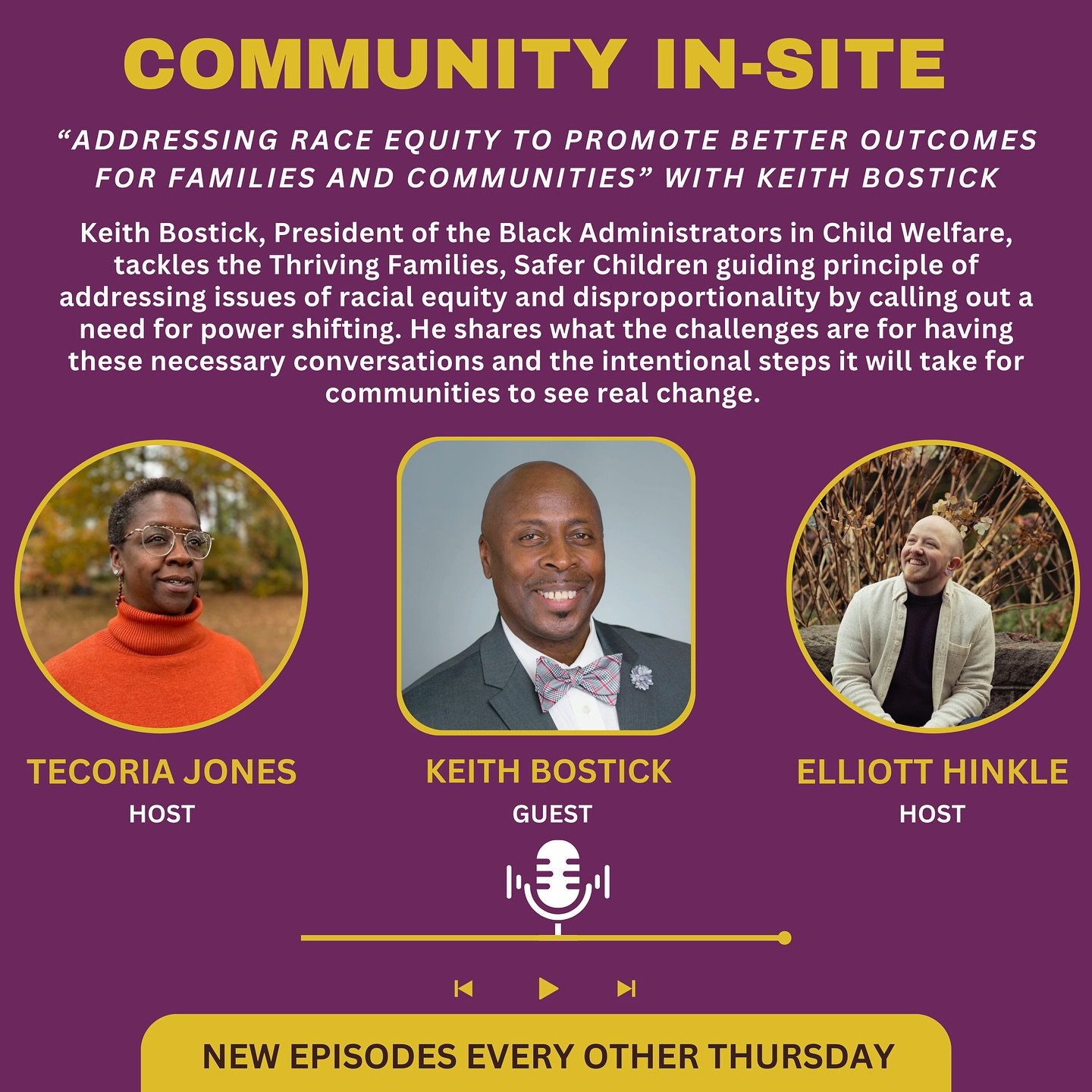 Latest episode of Community In-Site is out today - listen wherever you get your podcasts!

Keith Bostick is the President of the Black Administrators in Child Welfare and a long-term clinician, administrator, and director in the child welfare space. 