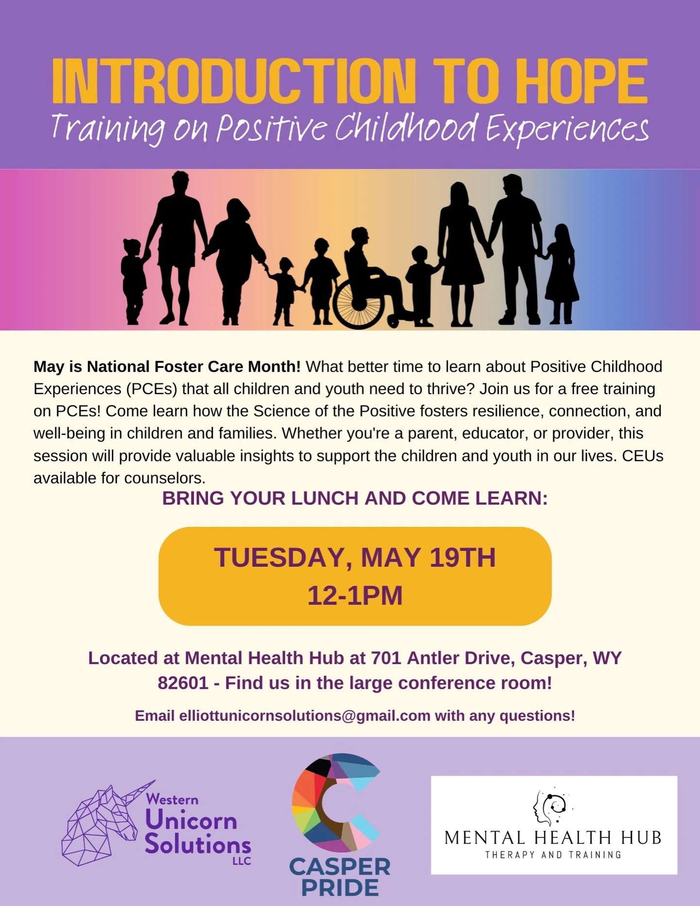 May is National Foster Care Month! What better time to learn about Positive Childhood Experiences (PCEs) that all children and youth need to thrive? Join us for a free training on PCEs! Come learn how the Science of the Positive fosters resilience, c