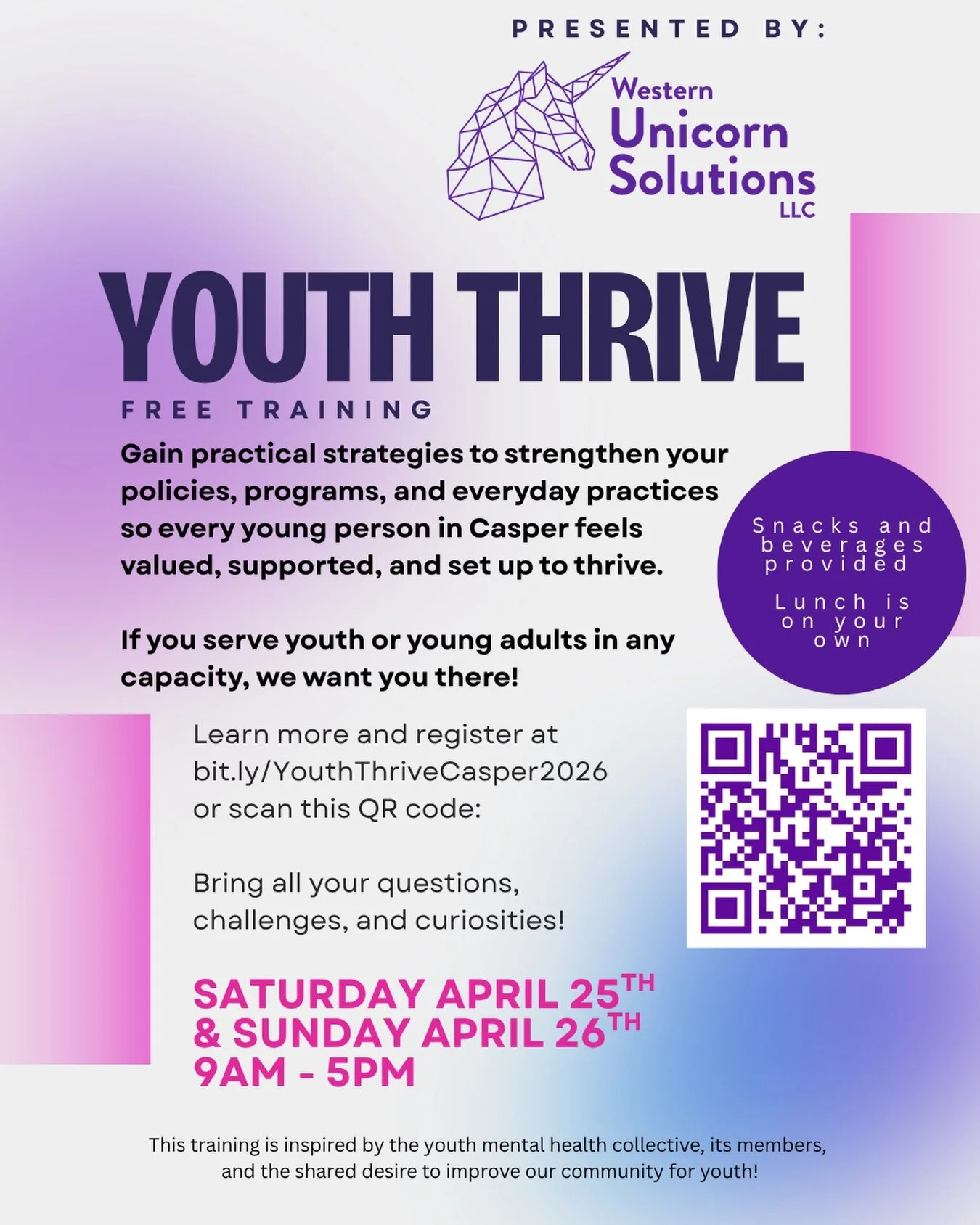 📣 Register today, it&rsquo;s not too late! ⏰ Just under one month until the Youth Thrive framework is coming to Casper, Wy and if you serve youth and young adults in our community, you don&rsquo;t want to miss this opportunity. Come learn about the 