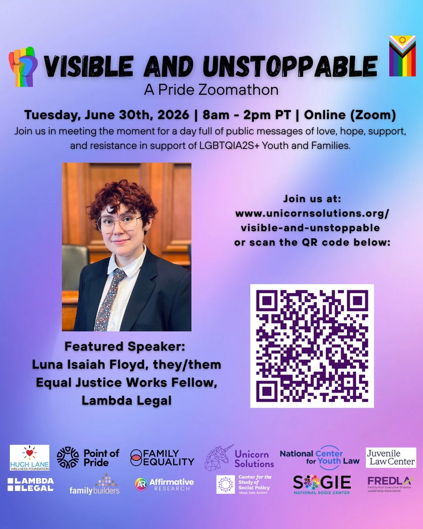 🤝🌈 COMMUNITY IN ACTION 🌈🤝
The 2nd Annual Visible and Unstoppable Pride Zoomathon is a movement made possible by a growing network of powerful partners committed to uplifting LGBTQIA2S+ youth and families.

We are especially grateful to have Luna 