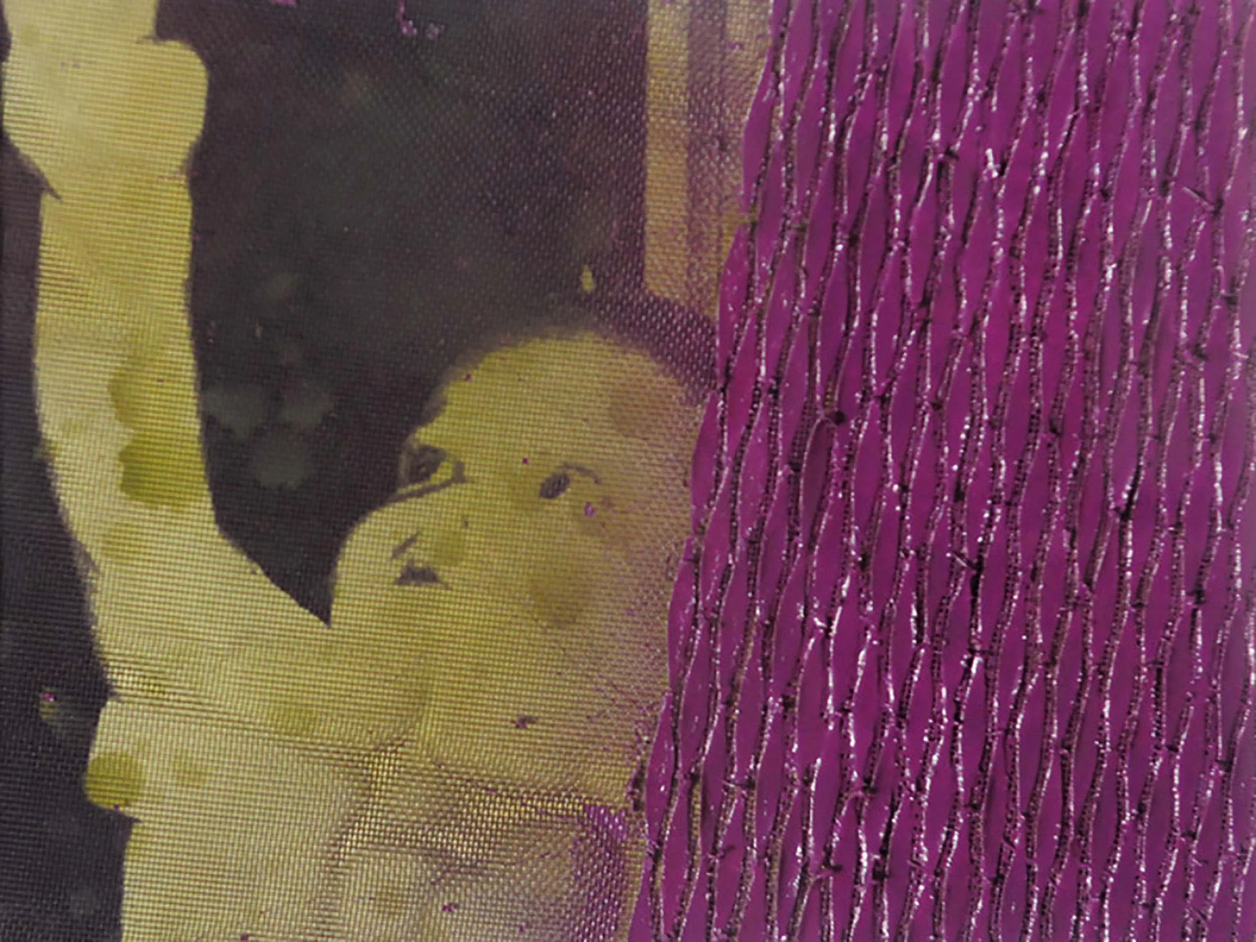  Reach , Oil and shredded paper collage on metal screen with inkjet print, 11 x 14 inches, 2011