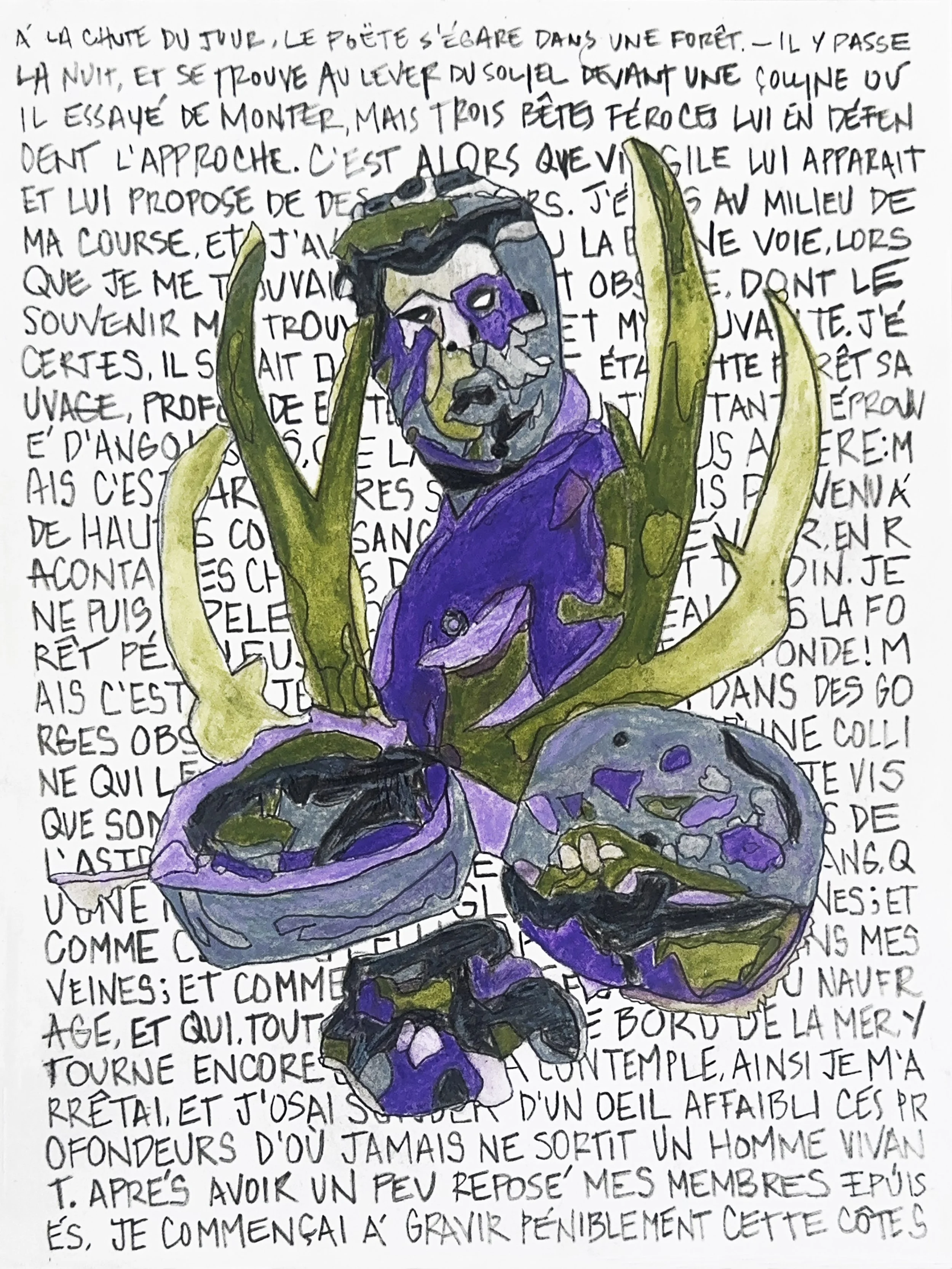  Dante's Inferno (Moulin à Nef) No. 2 , Watercolor pencil and charcoal on paper, 12x9 inches, 2024