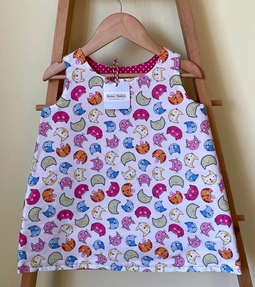 Reversible Girls Dress - Cute Cats and Polka Dots - size Small