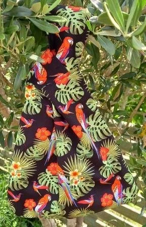 Tropical Flowers and Parrots Japanese Knot Bag Parrot Side