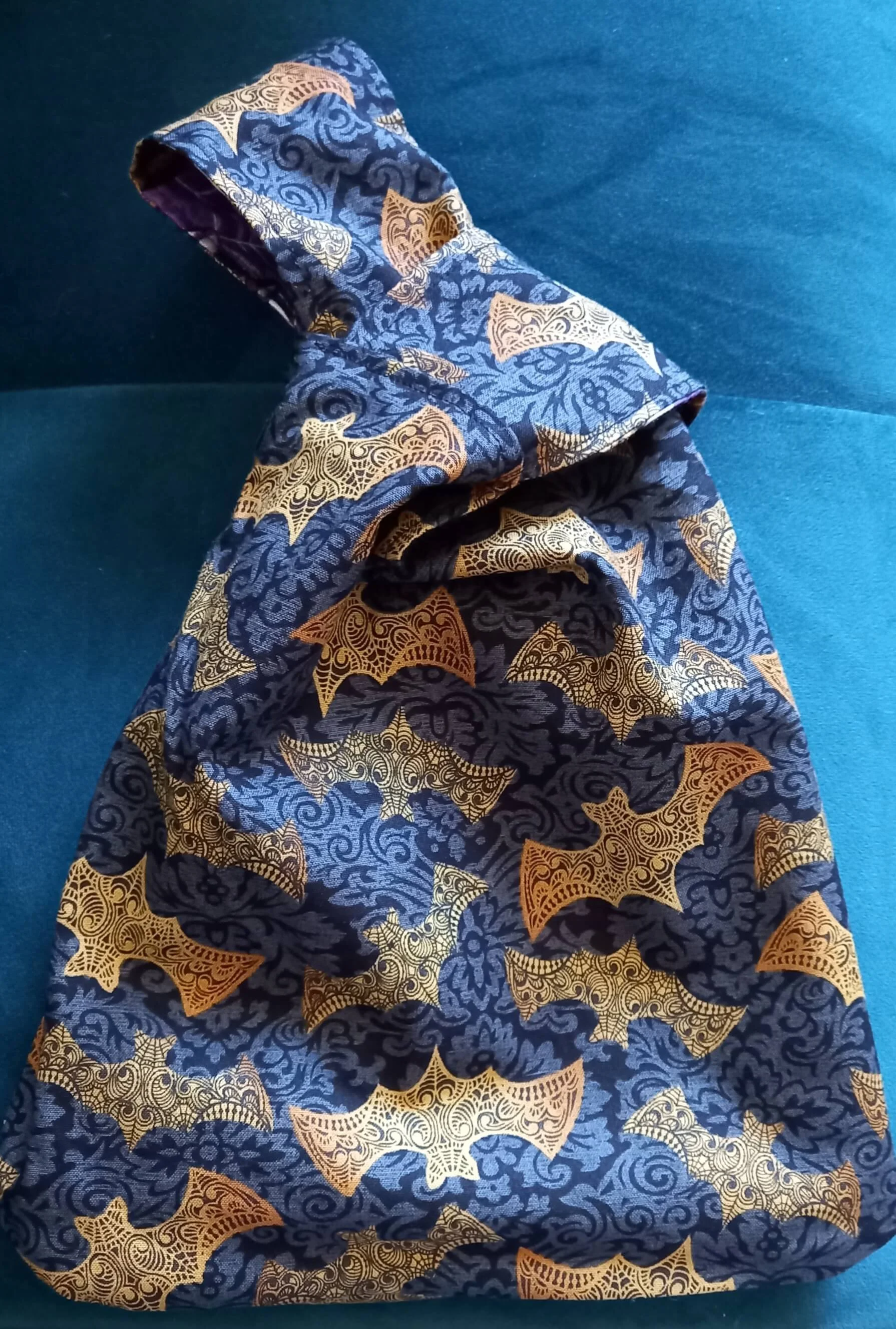 Spooky Skull and Bat Japanese Knot Bag Bat Side