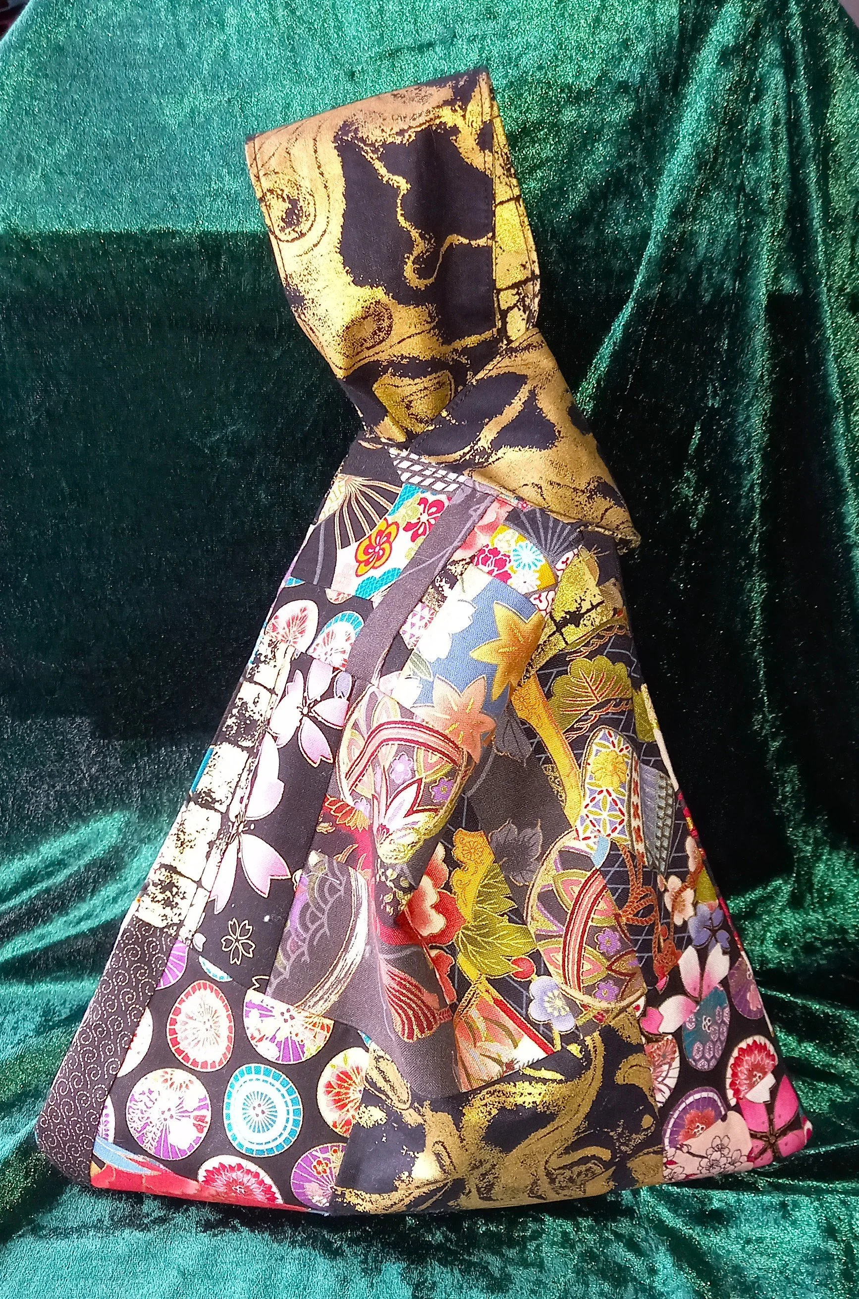 Black Patchwork Reversible Japanese Knot Bag Medium