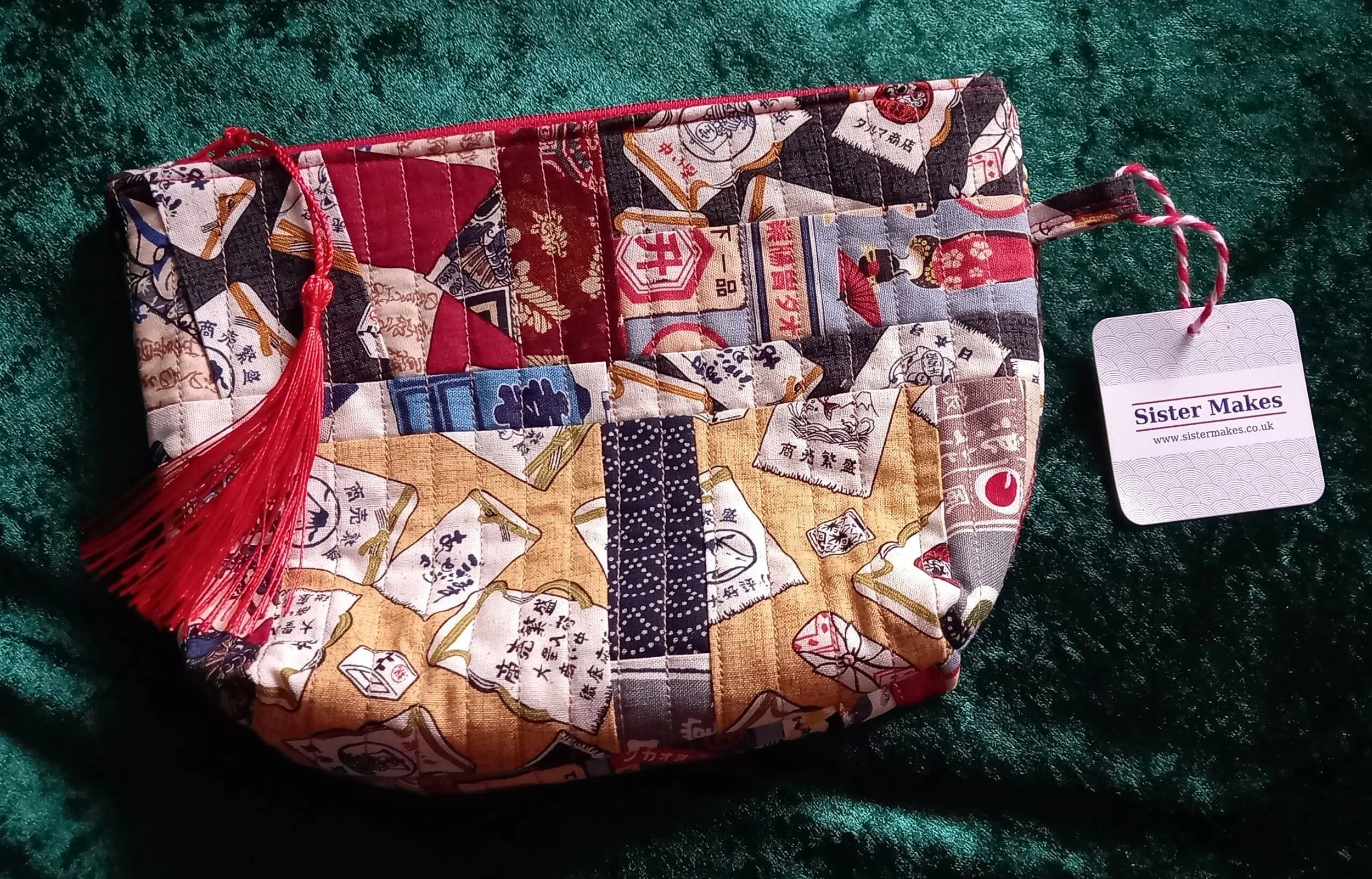 Japanese Fabric Patchwork Quilted Zip Pouch Medium