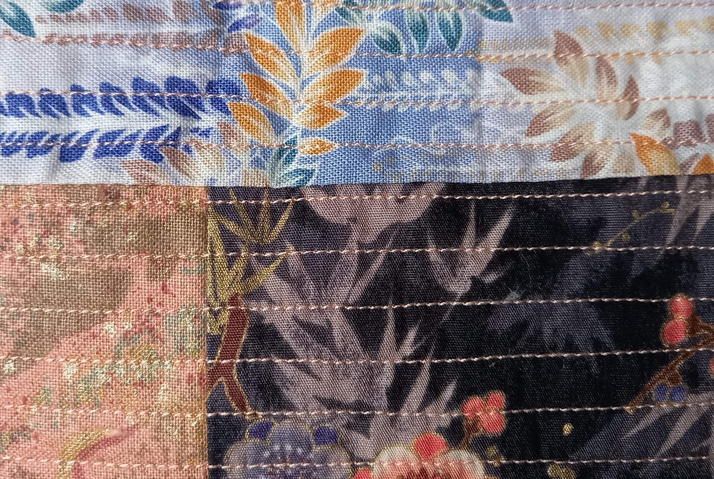 Japanese Patchwork Quilted Zip Bag Close Up