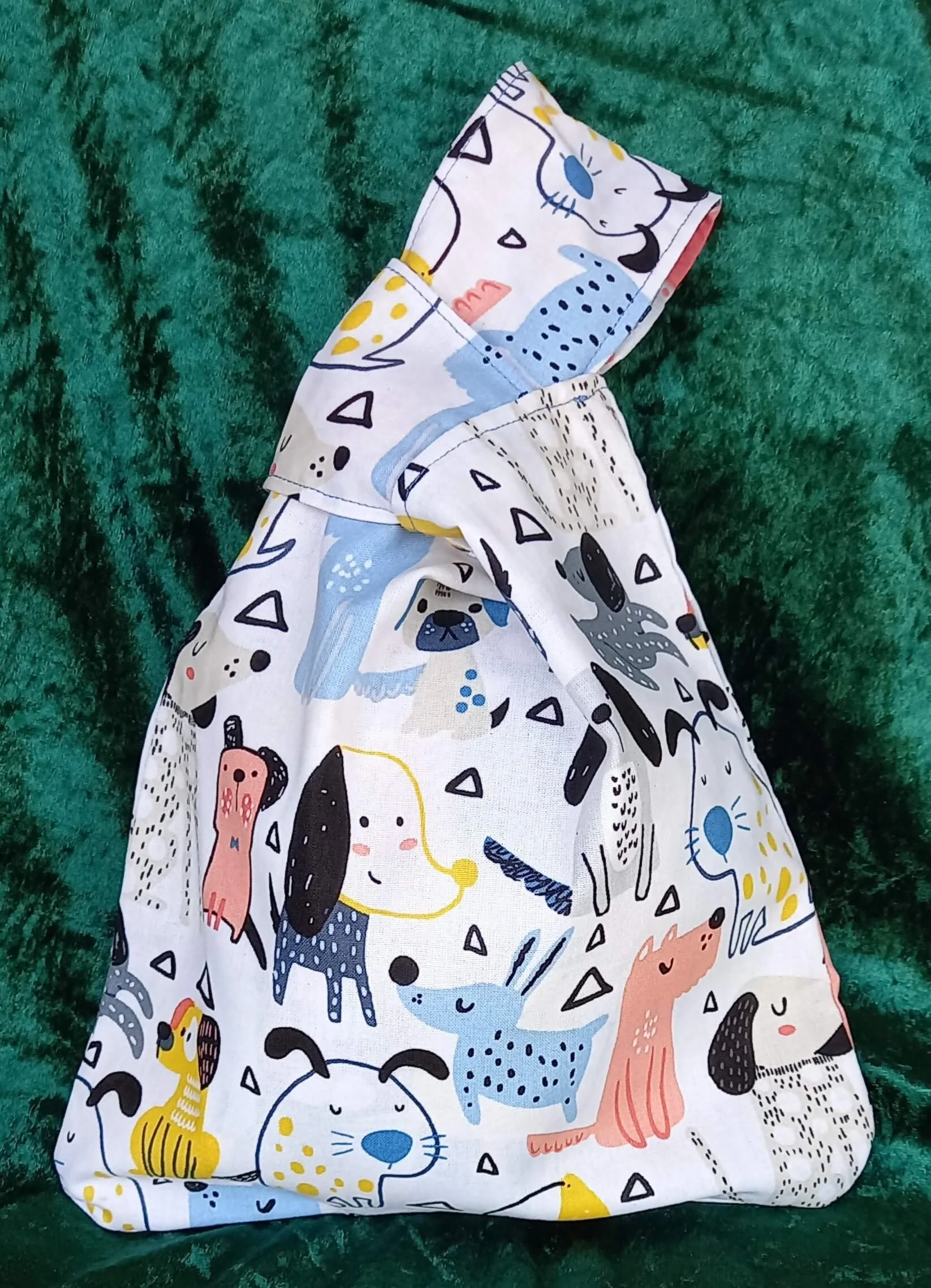 Cats and Dogs Reversible Japanese Knot Bag