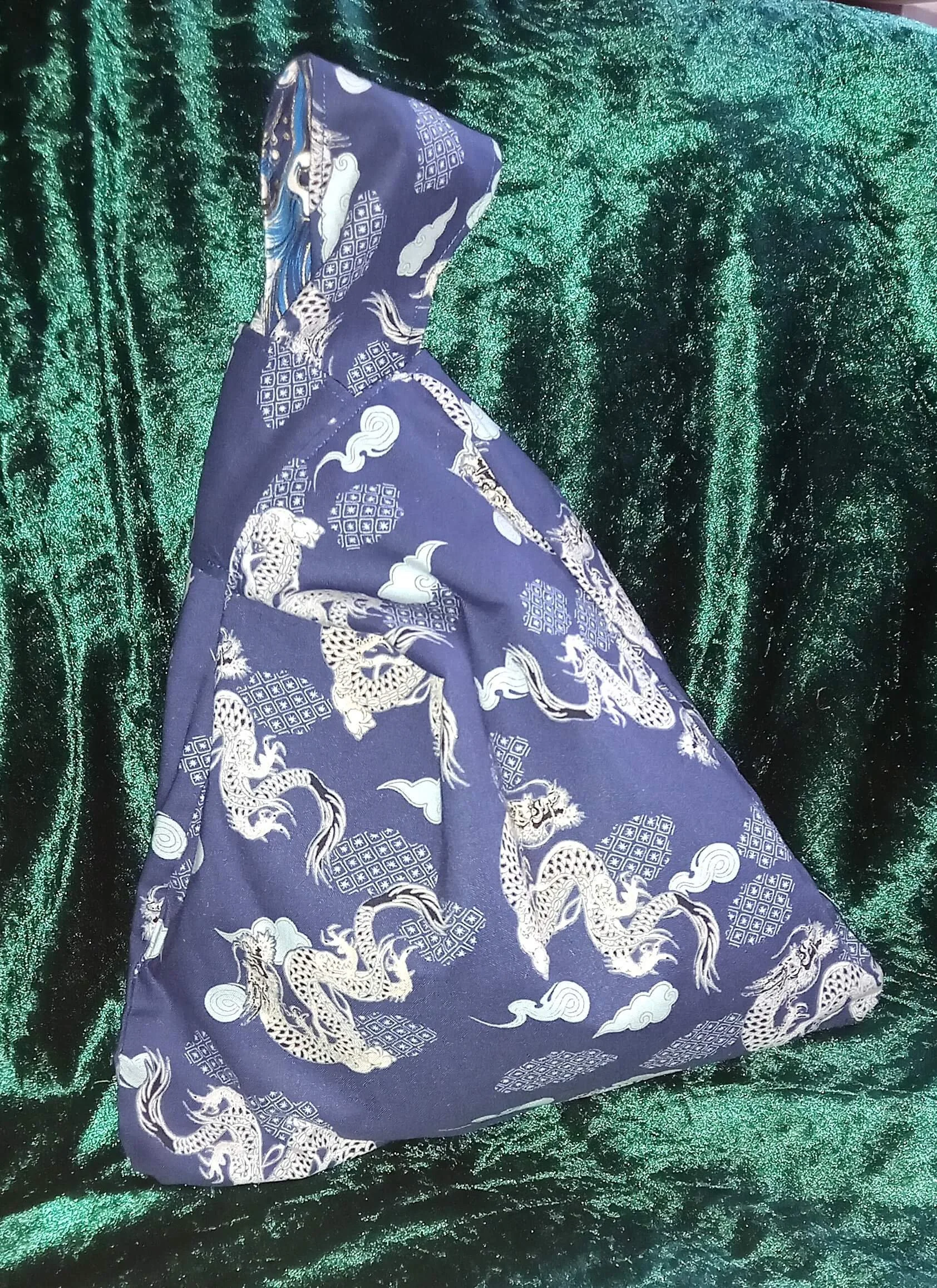 Dragon and Wave Reversible Japanese Knot Bag Medium